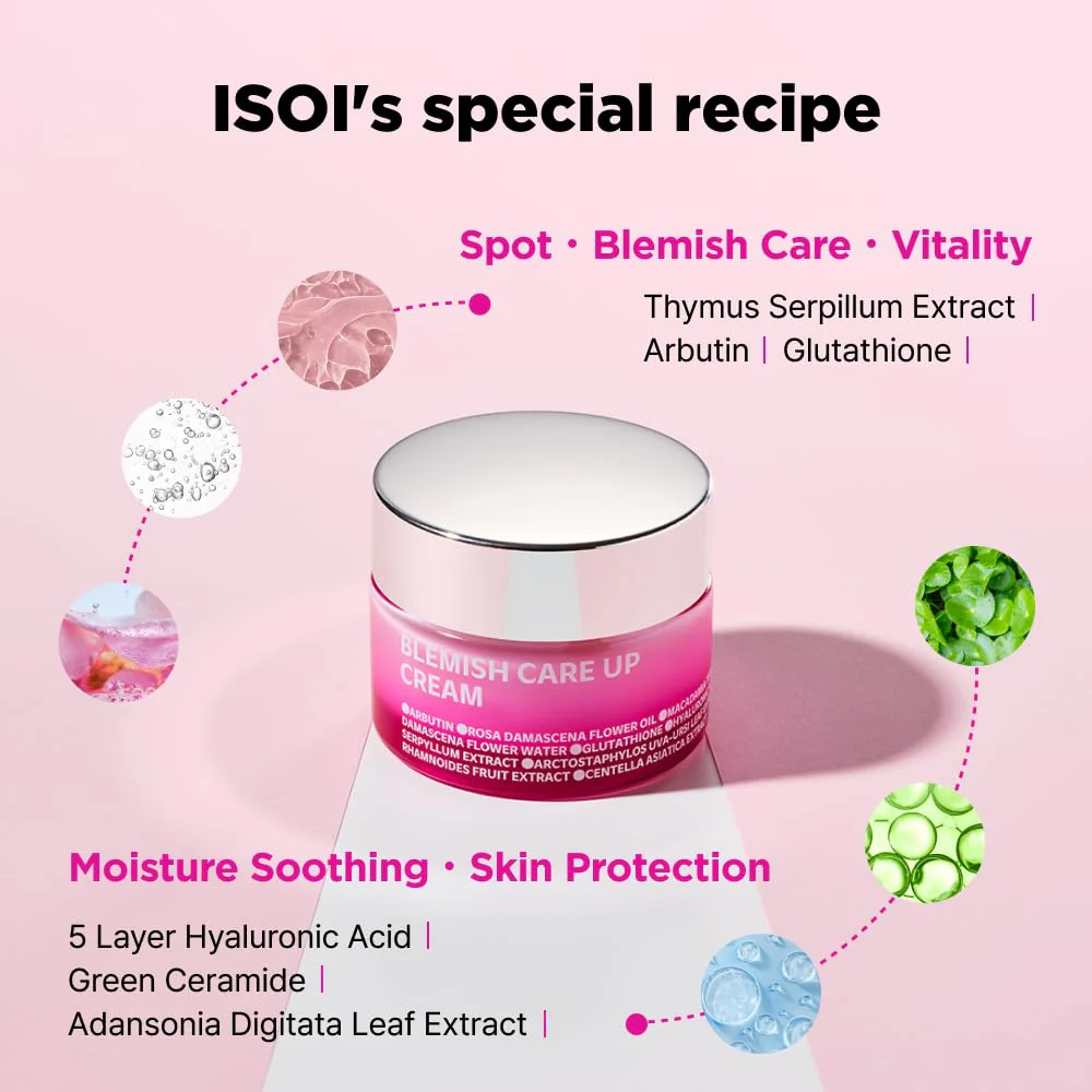 ISOI Blemish Care Up Cream, Hydrating & Skin Barrier Care with Bulgarian Rose Oil & 5-Layer Hyaluronic Acid, Korean Skin Care Acne (1.86 fl.oz, 55ml) - Image 7