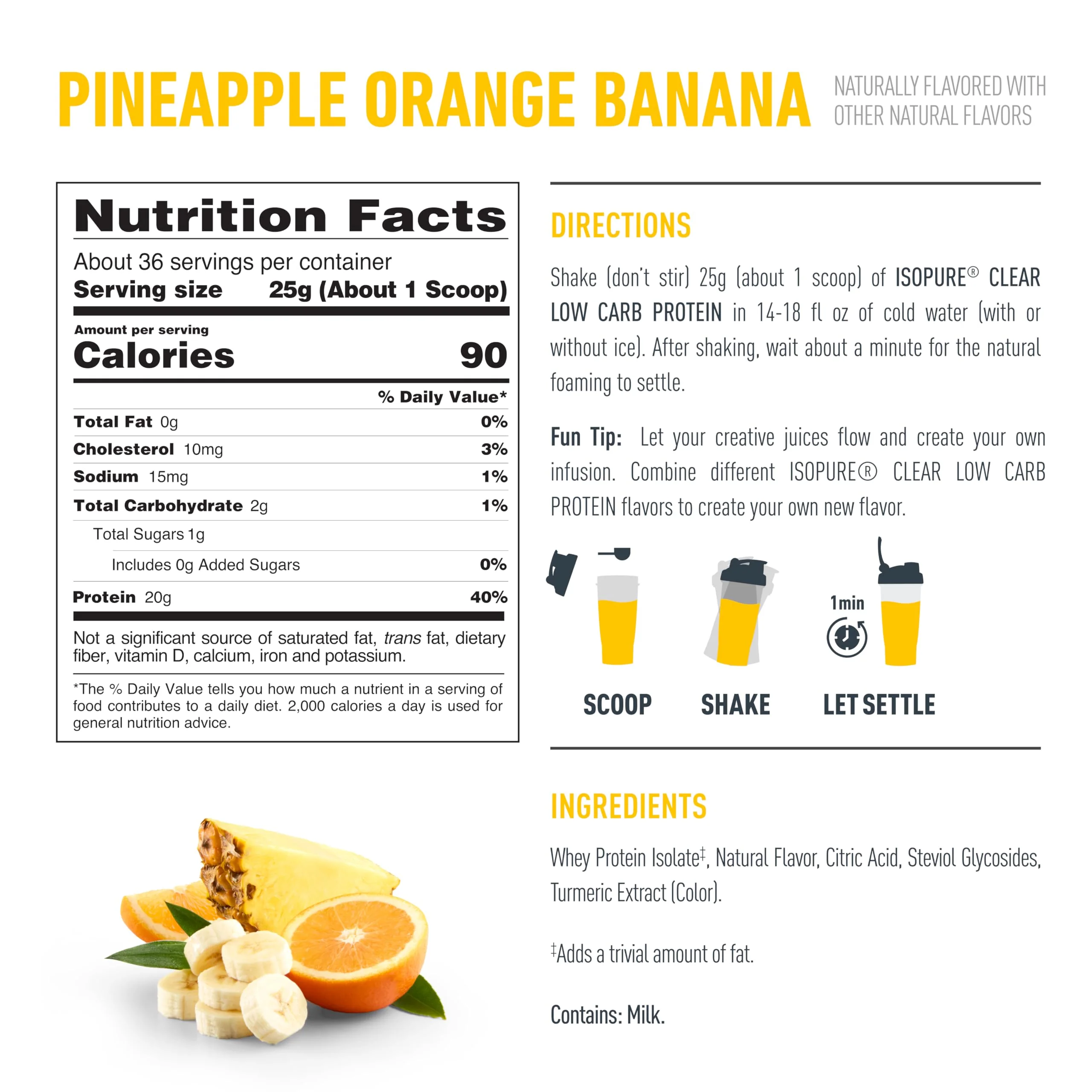 Isopure Clear Whey Isolate Protein Powder, Lactose Free, Gluten Free, Naturally Flavored, Pineapple Orange Banana, 20g Protein Per Serving, 1.9 Lb, 36 Servings (Packaging May Vary) - Image 3