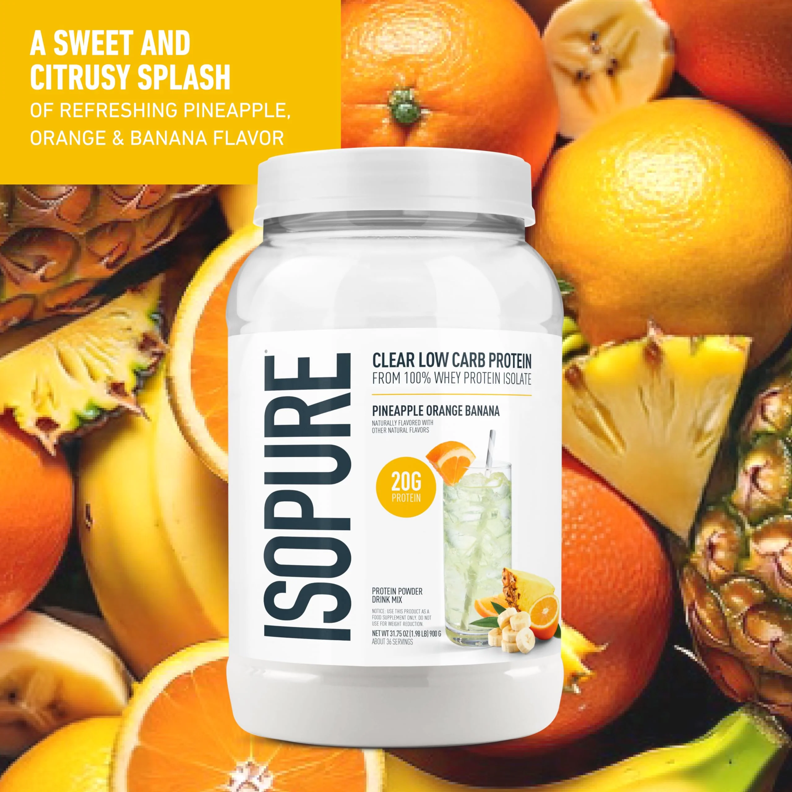 Isopure Clear Whey Isolate Protein Powder, Lactose Free, Gluten Free, Naturally Flavored, Pineapple Orange Banana, 20g Protein Per Serving, 1.9 Lb, 36 Servings (Packaging May Vary) - Image 7