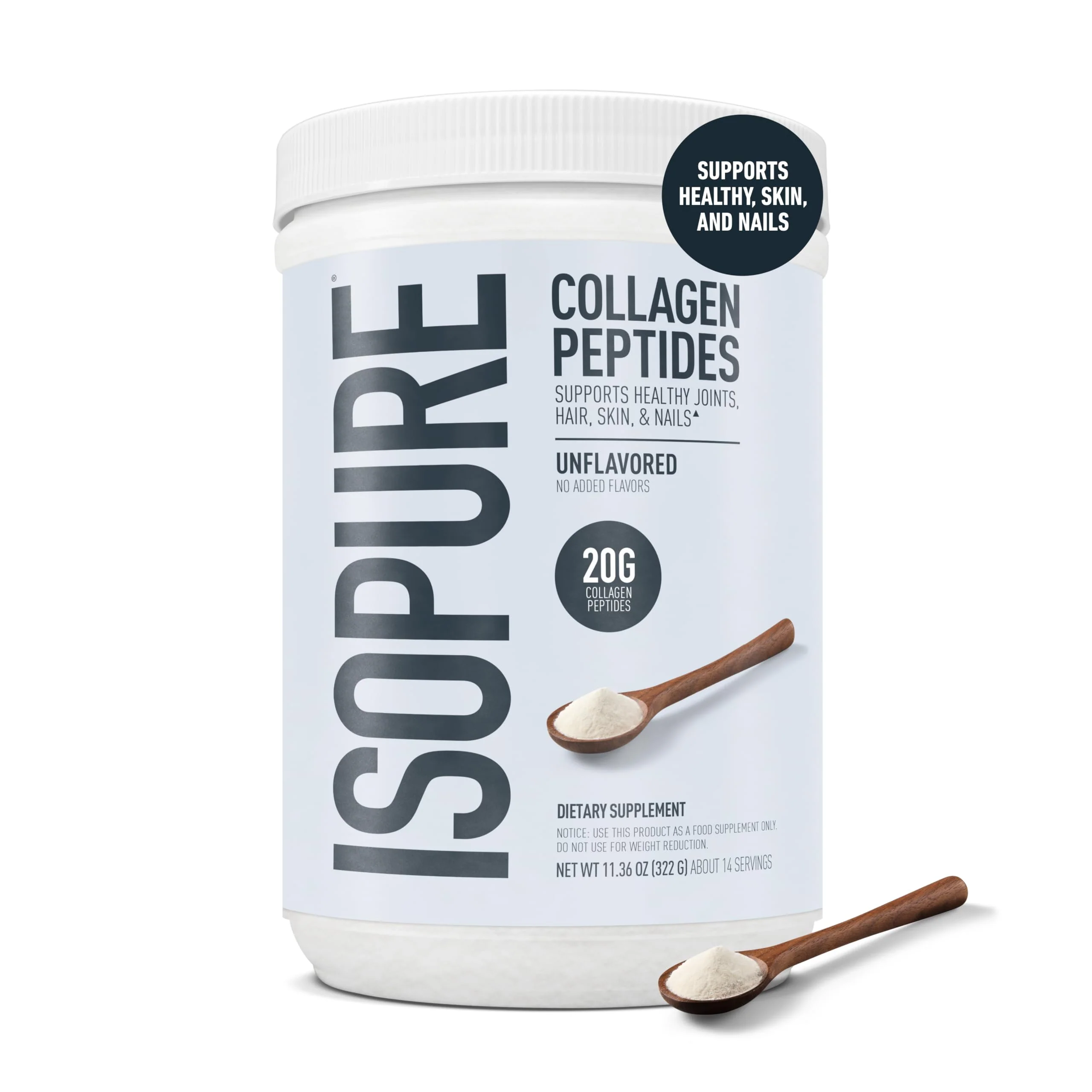 Isopure Collagen Peptides Powder, Promotes Hair, Nail, Skin and Joint Health, with Vitamin C and Biotin, Unflavored, 20g Collagen Peptides Per Serving, 11.36 Oz, 14 Servings (Packaging May Vary) - Image 8