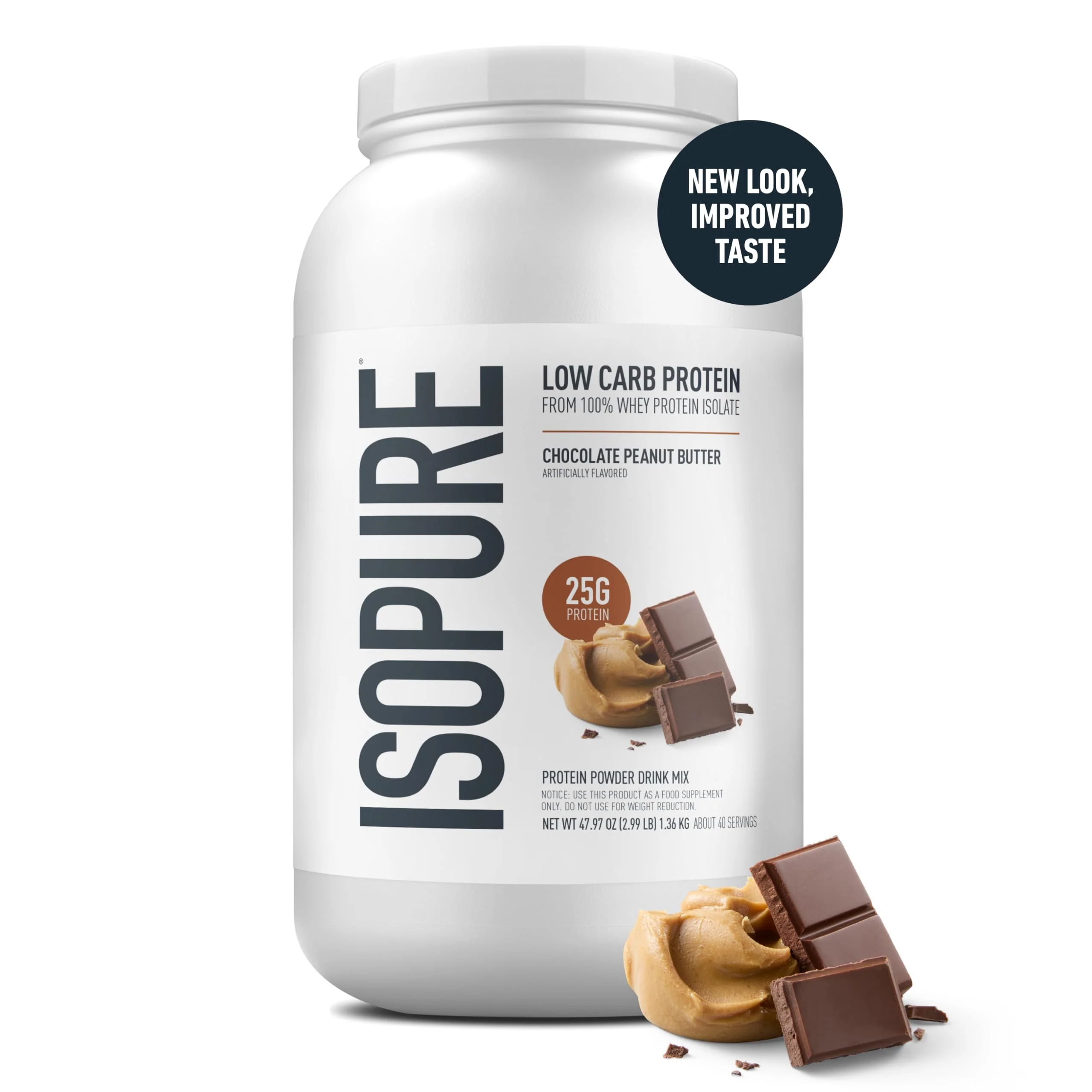 Isopure Low Carb 100% Pure Whey Isolate Protein Powder, Gluten Free, With Vitamins, Chocolate Peanut Butter, 25g Protein Per Serving, 3 Lbs, 40 Servings (Packaging May Vary) - Image 8