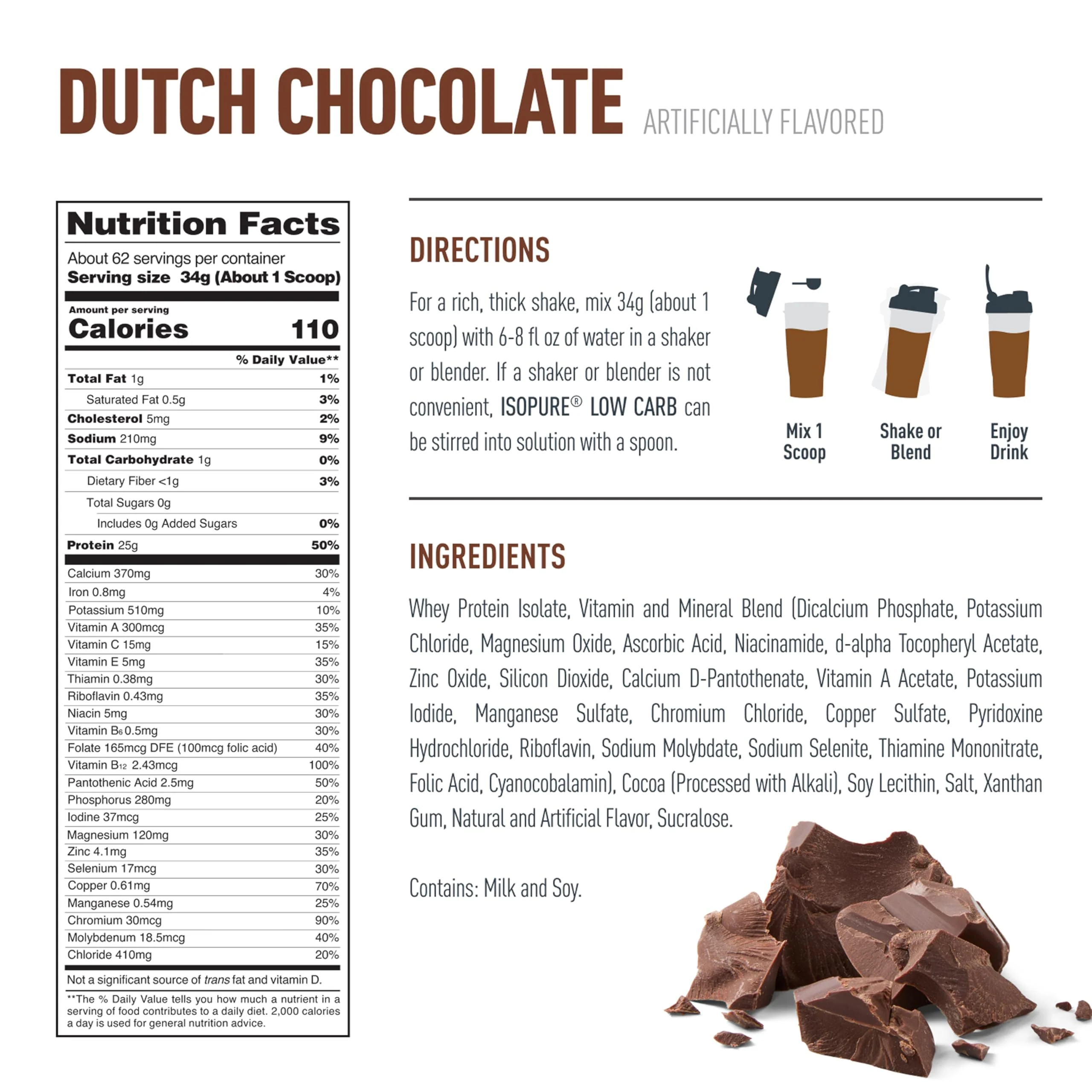 Isopure Low Carb 100% Pure Whey Isolate Protein Powder, Gluten Free, With Vitamins, Dutch Chocolate, 25g Protein Per Serving, 4.5 Lbs, 62 Servings (Packaging May Vary) - Image 5
