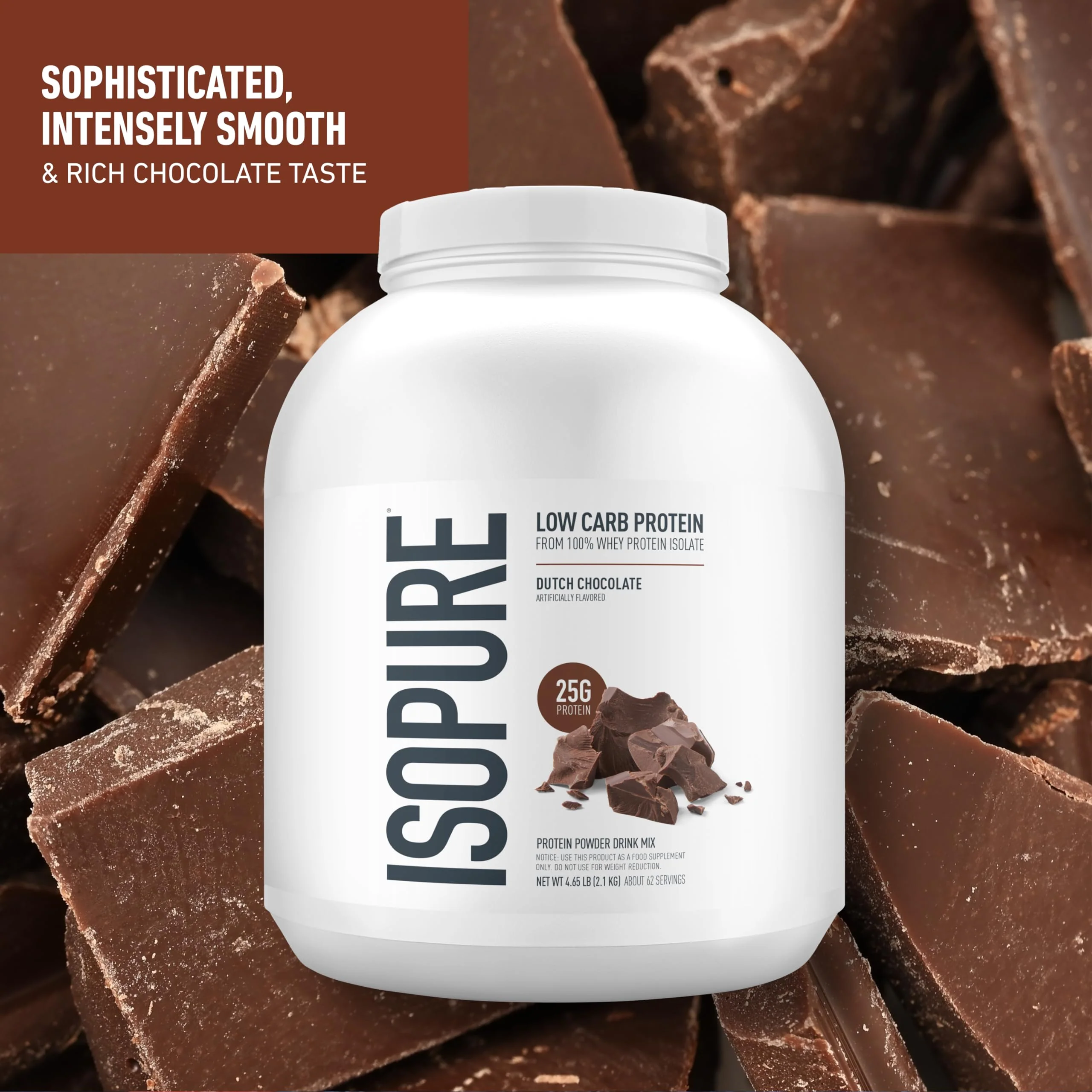 Isopure Low Carb 100% Pure Whey Isolate Protein Powder, Gluten Free, With Vitamins, Dutch Chocolate, 25g Protein Per Serving, 4.5 Lbs, 62 Servings (Packaging May Vary) - Image 7