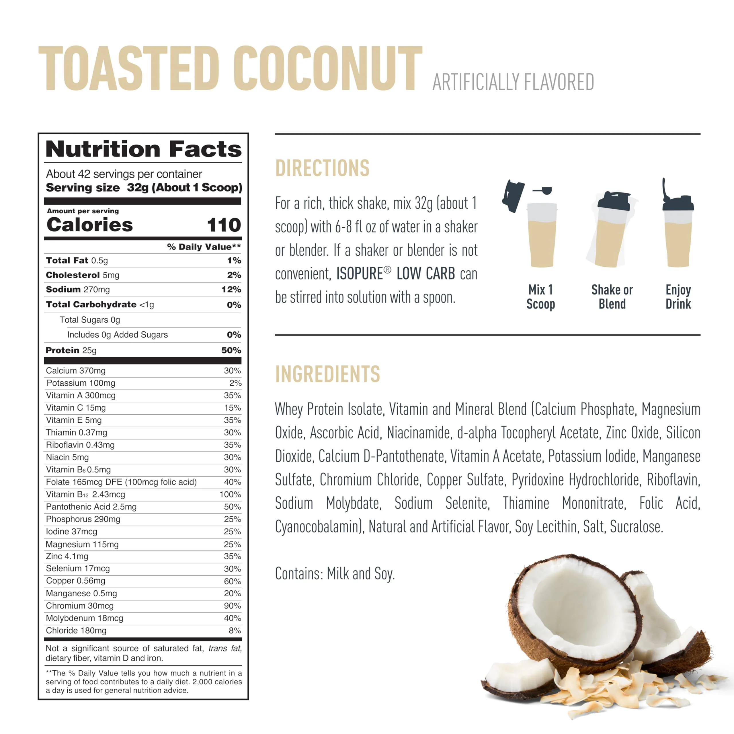 Isopure Low Carb 100% Pure Whey Isolate Protein Powder, Gluten Free, With Vitamins, Toasted Coconut, 25g Protein Per Serving, 3 Lbs, 42 Servings (Packaging May Vary) - Image 5