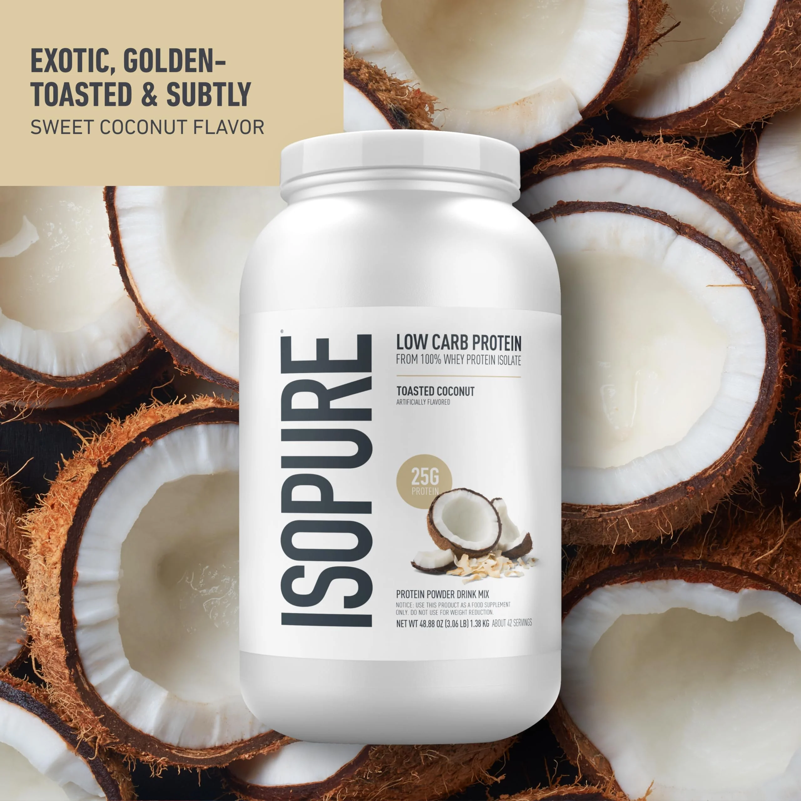 Isopure Low Carb 100% Pure Whey Isolate Protein Powder, Gluten Free, With Vitamins, Toasted Coconut, 25g Protein Per Serving, 3 Lbs, 42 Servings (Packaging May Vary) - Image 7