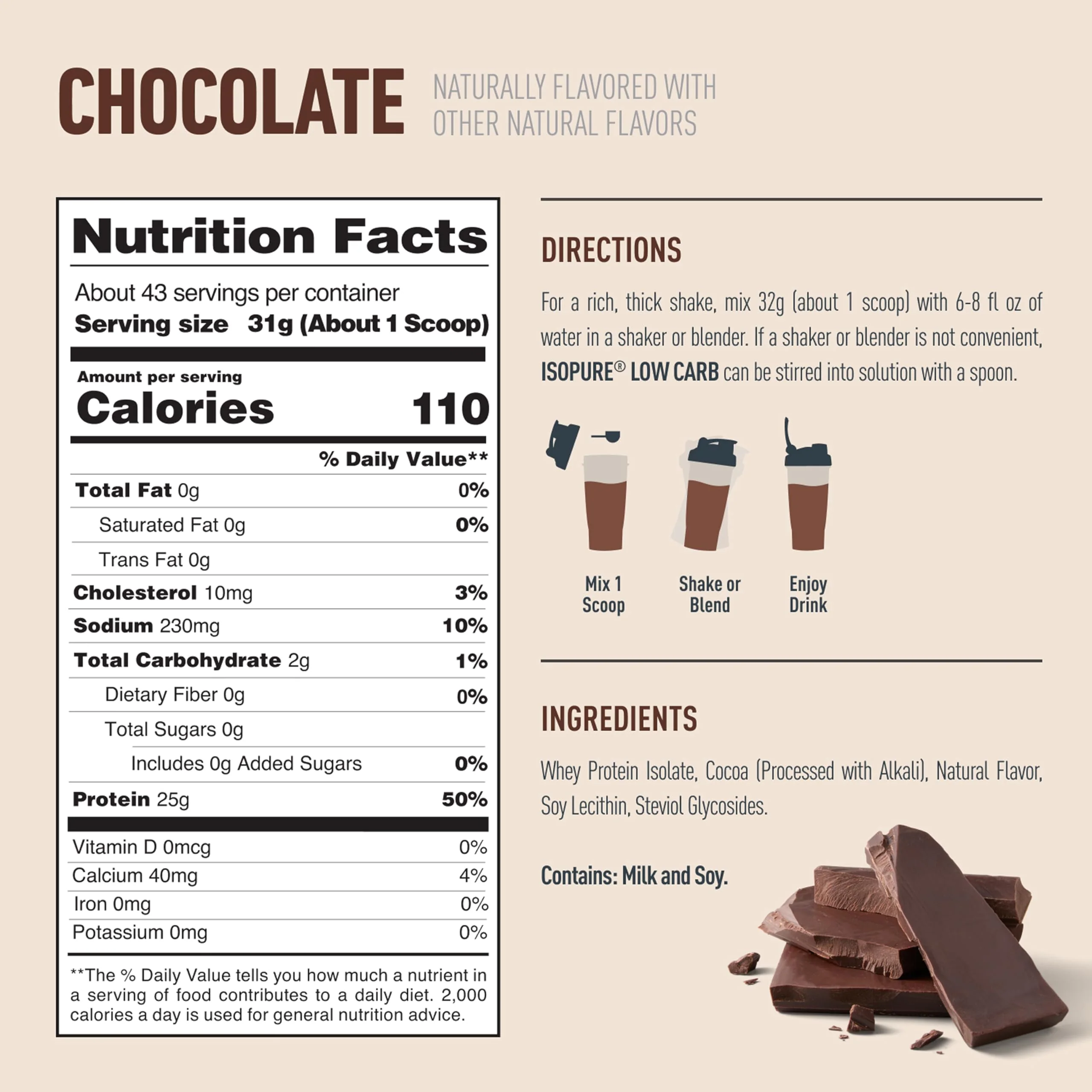Isopure Low Carb 100% Pure Whey Isolate Protein Powder, Lactose Free, Gluten Free, with Vitamins, Chocolate, 25g Protein Per Serving, 3 Lbs, 42 Servings (Packaging May Vary) - Image 5