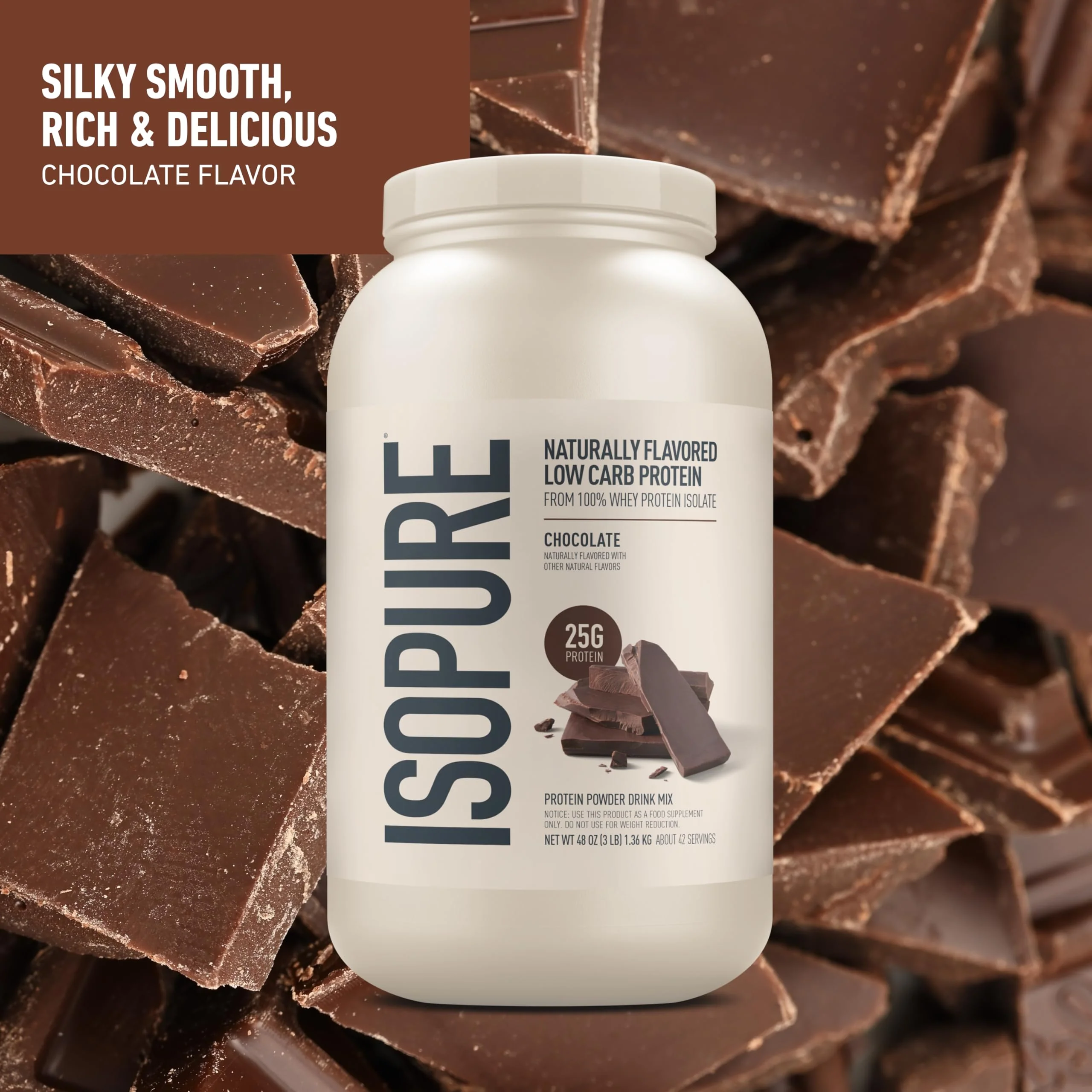 Isopure Low Carb 100% Pure Whey Isolate Protein Powder, Lactose Free, Gluten Free, with Vitamins, Chocolate, 25g Protein Per Serving, 3 Lbs, 42 Servings (Packaging May Vary) - Image 7
