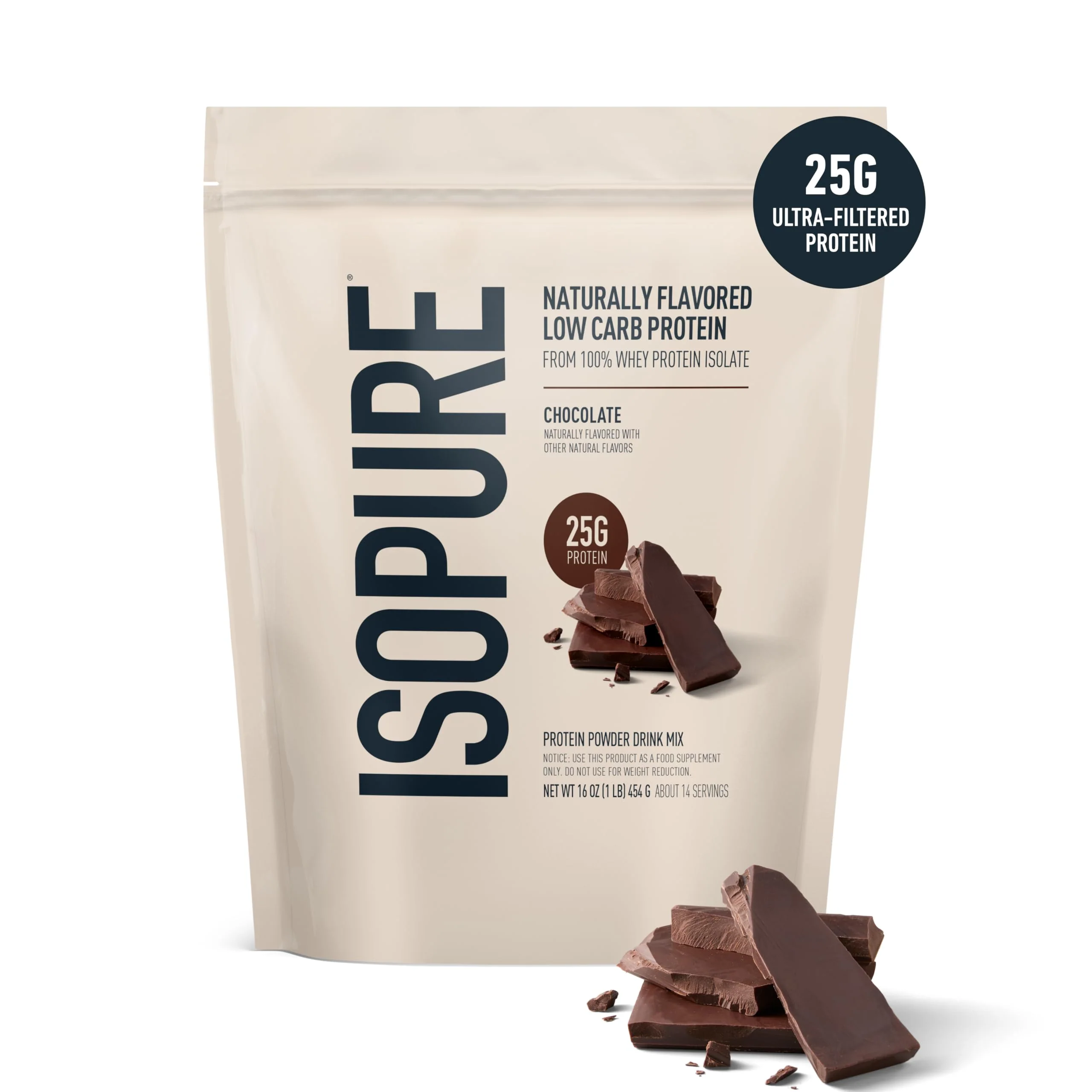 Isopure Low Carb 100% Pure Whey Isolate Protein Powder, Lactose Free, Gluten Free, With Vitamins, Dark Chocolate, 25g Protein Per Serving, 1 Lb, 14 Servings (Packaging May Vary) - Image 8