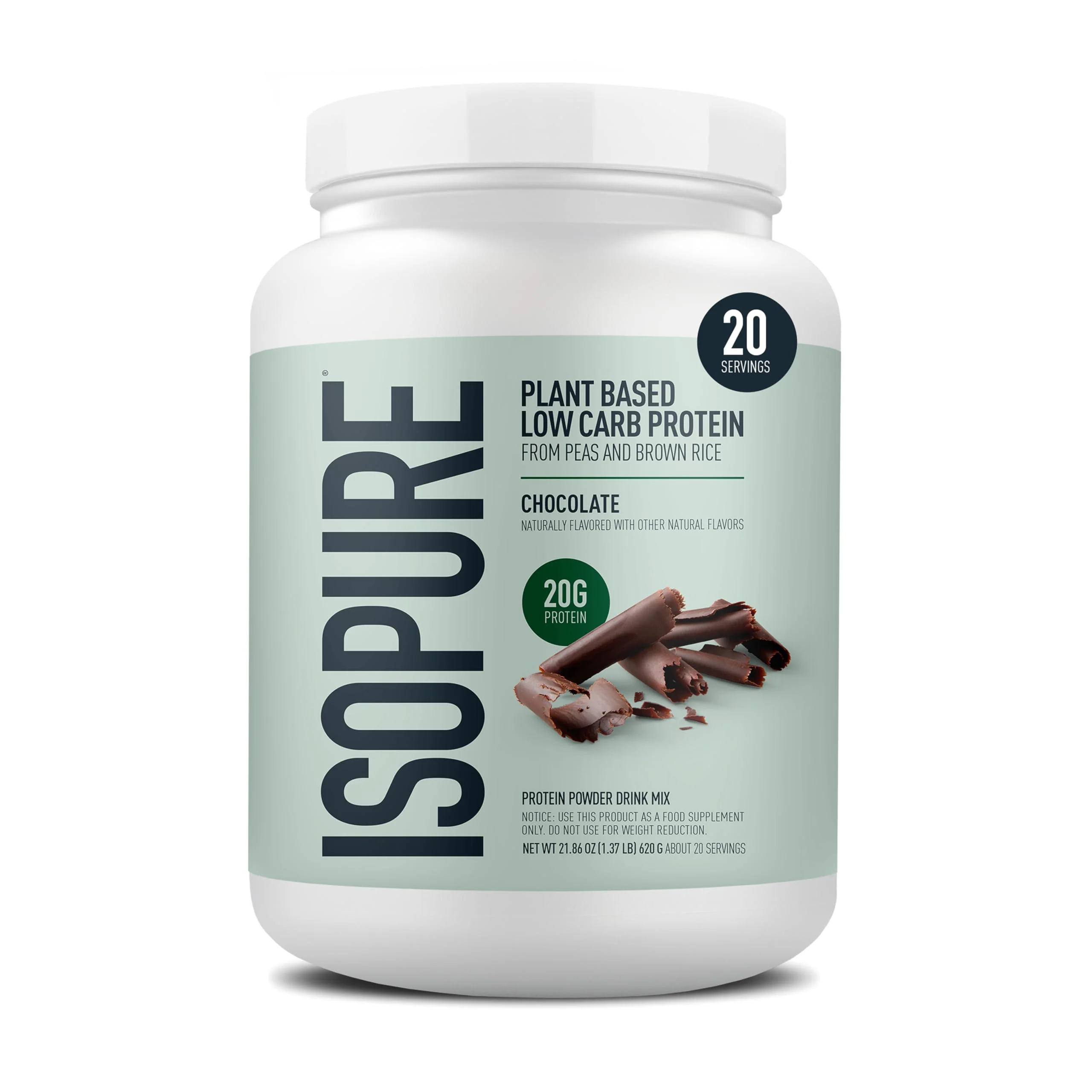 Isopure Plant-Based Protein Powder, Lactose Free, Gluten Free, With Iron, Chocolate, 20g Plant Protein Per Serving, 1.37 Lbs, 20 Servings