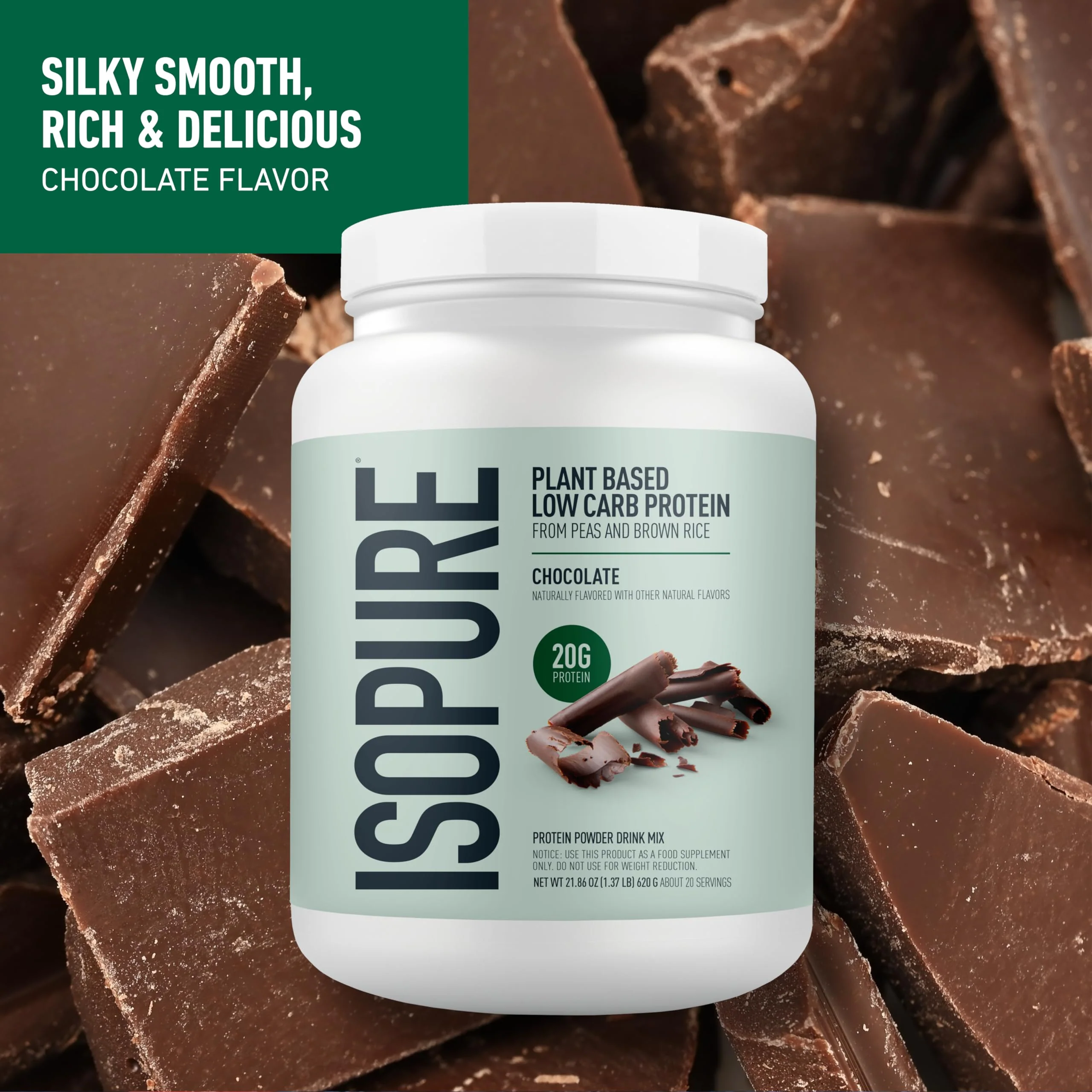 Isopure Plant-Based Protein Powder, Lactose Free, Gluten Free, With Iron, Chocolate, 20g Plant Protein Per Serving, 1.37 Lbs, 20 Servings - Image 7