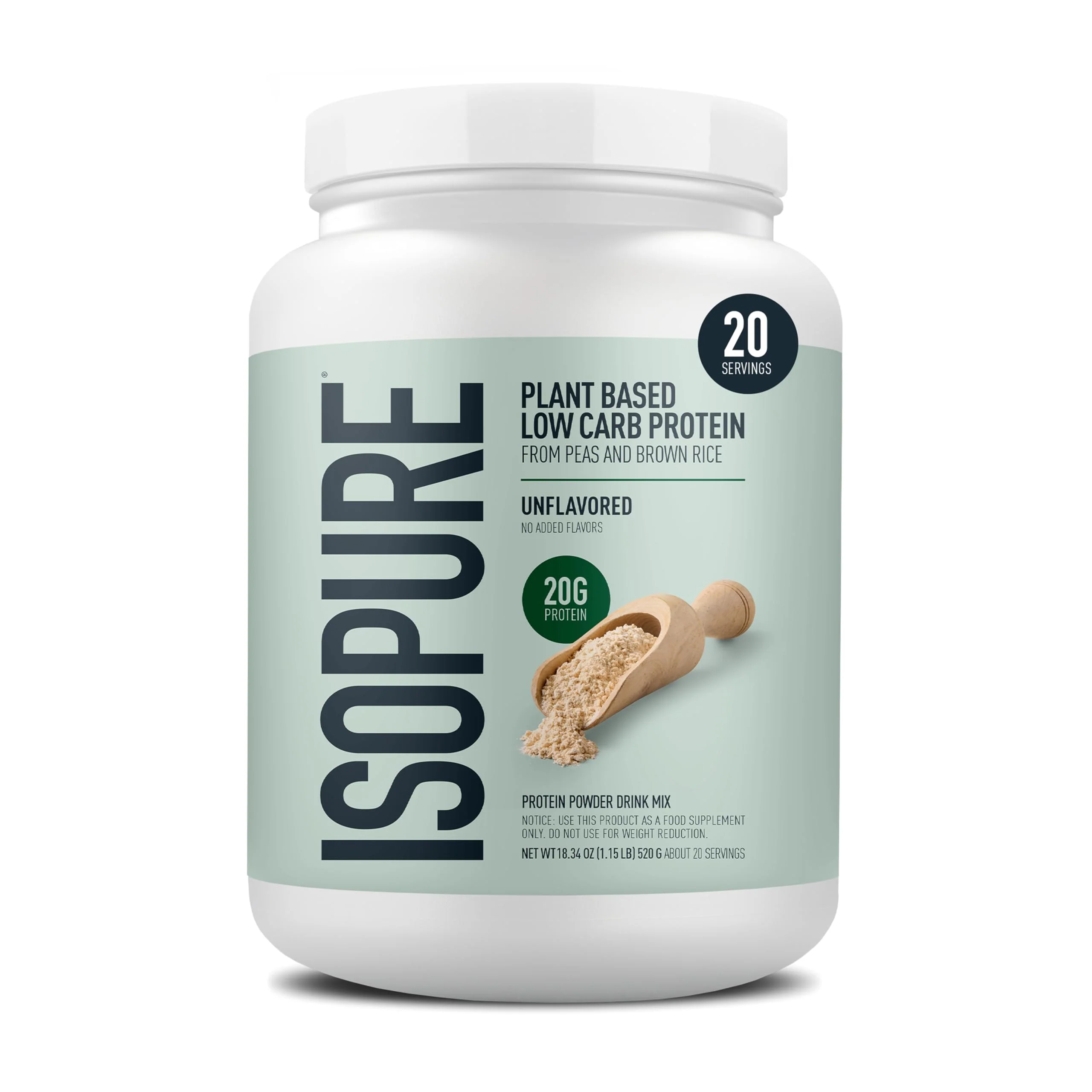 Isopure Plant-Based Protein Powder, Lactose Free, Gluten Free, With Iron, Unflavored, 20g Plant Protein Per Serving, 1.15 Lbs, 20 Servings - Image 9