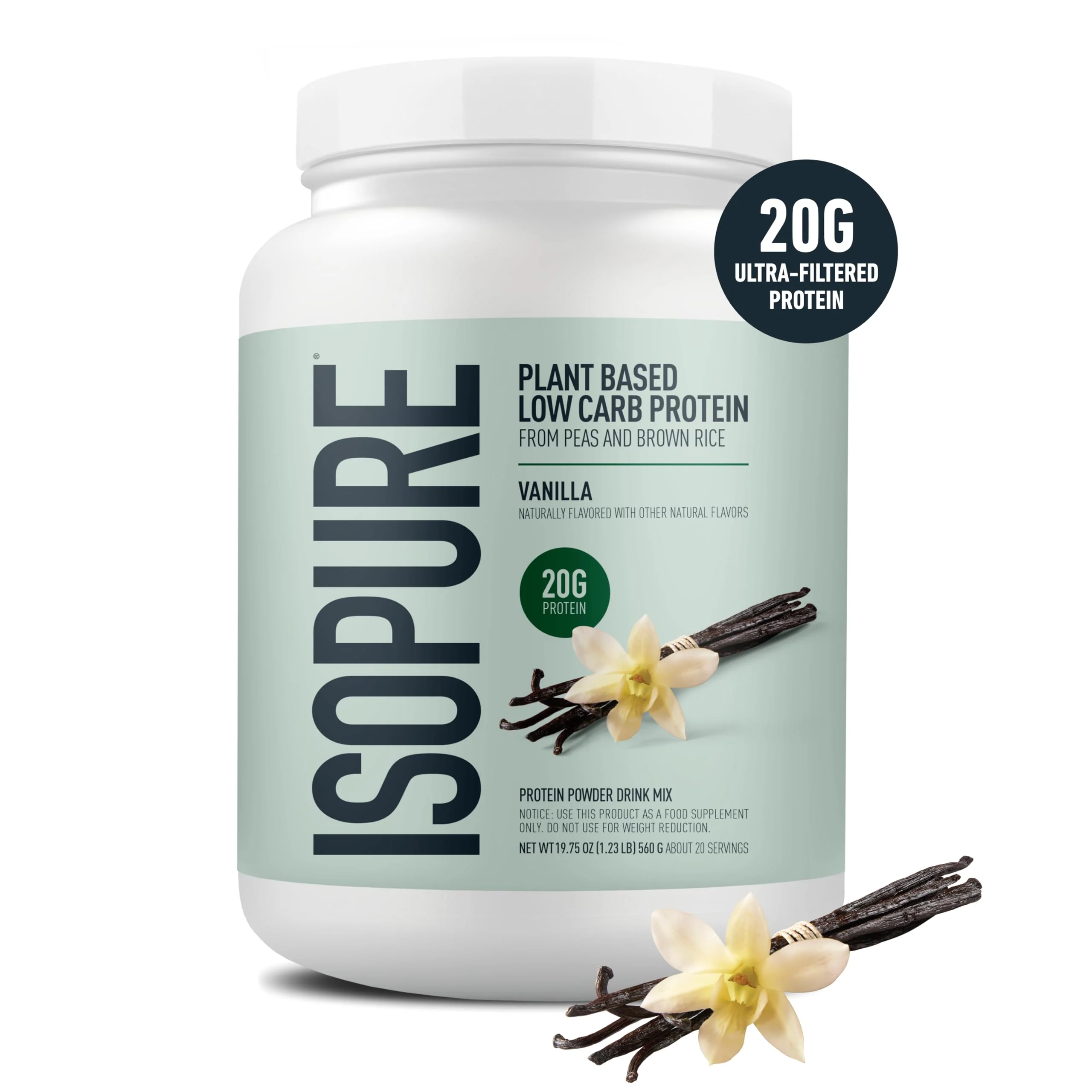 Isopure Plant-Based Protein Powder, Lactose Free, Gluten Free, With Iron, Vanilla, 20g Plant Protein Per Serving, 1.23 Lbs, 20 Servings - Image 8