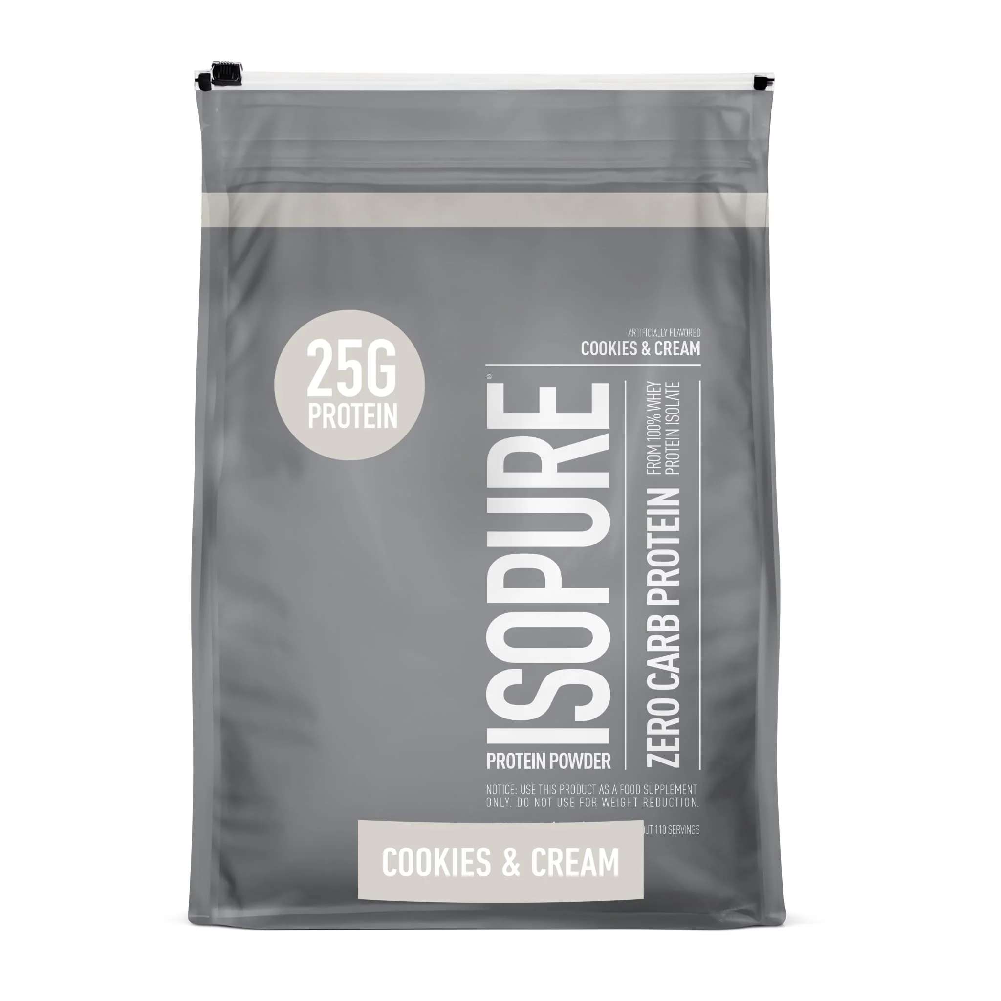 Isopure Zero Carb 100% Pure Whey Isolate Protein Powder, Gluten Free, with Vitamins, Cookies & Cream, 25g Protein Per Serving, 7.5 Lbs, 110 Servings (Packaging May Vary)