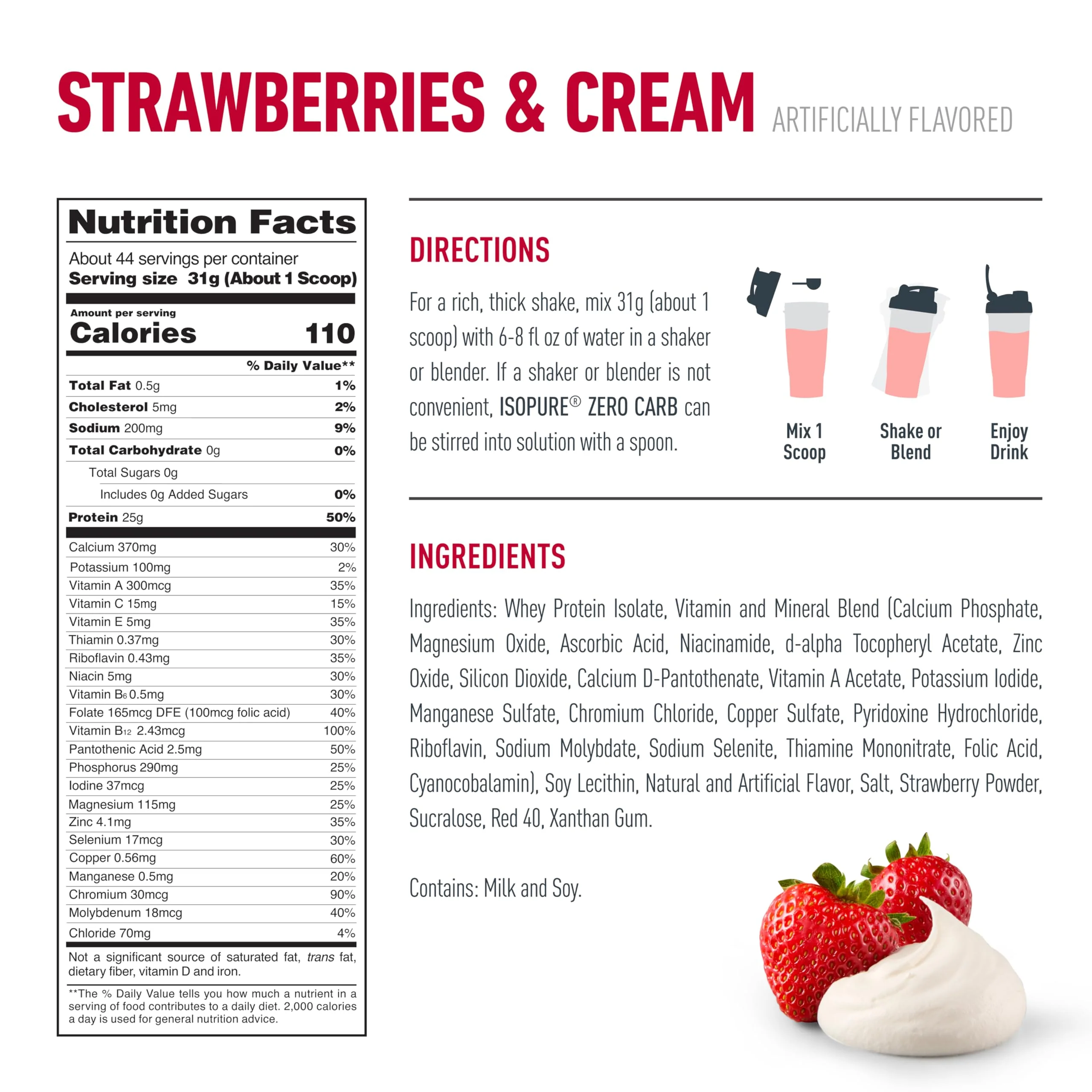 Isopure Zero Carb 100% Pure Whey Isolate Protein Powder, Gluten Free, With Vitamins, Strawberries & Cream, 25g Protein Per Serving, 3 Lbs, 44 Servings (Packaging May Vary) - Image 15
