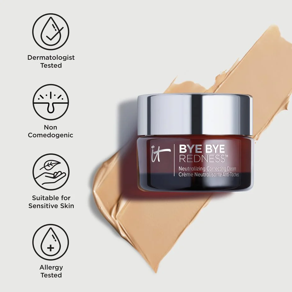 IT Cosmetics Bye Bye Redness Full Coverage Color Correcting Cream (Light Beige) - Redness Neutralizing Tinted Face Moisturizer, 12HR Hydration, Hyaluronic Acid, Colloidal Oatmeal - 0.37 fl oz - Image 4