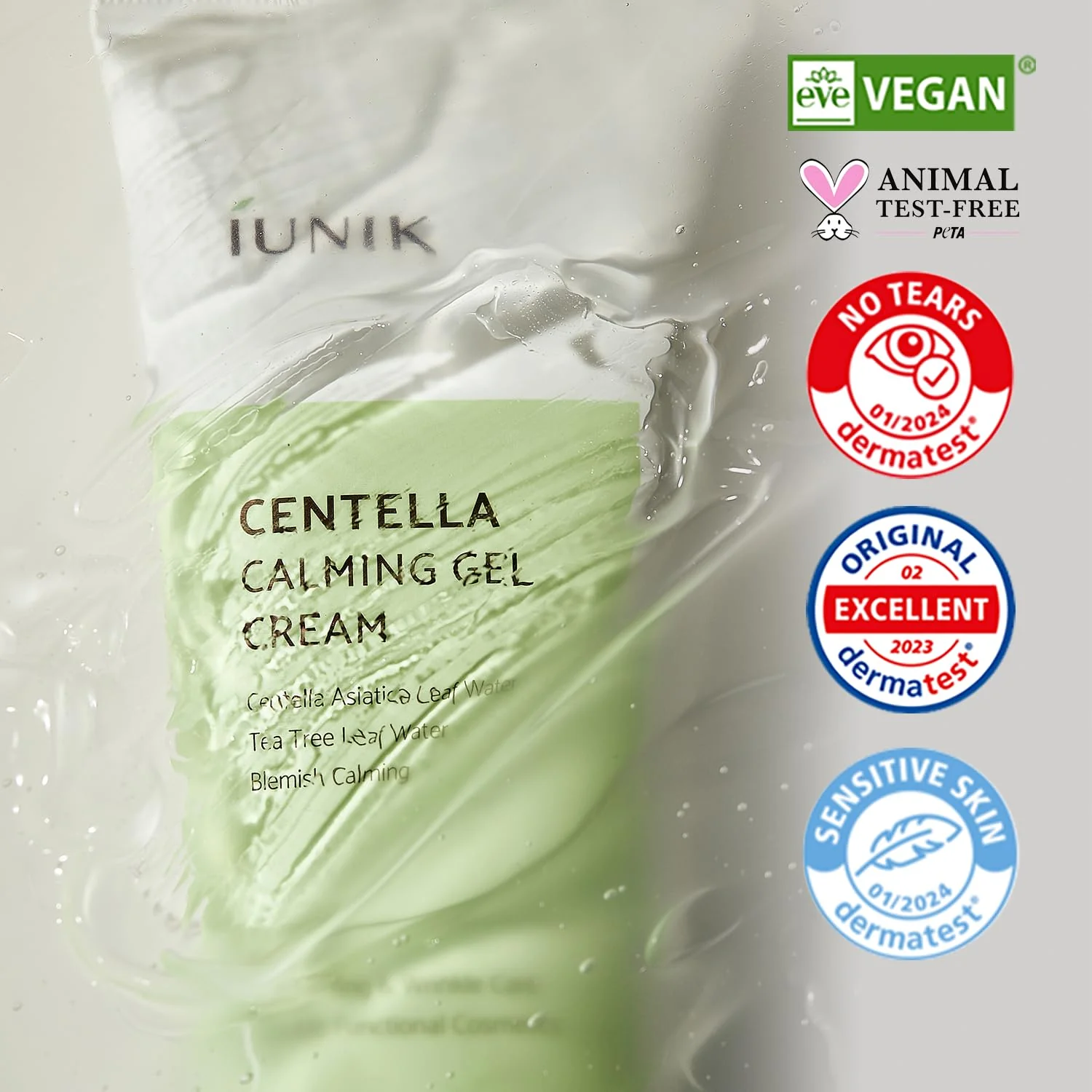 IUNIK Centella Calming Gel Cream Vegan Non-Sticky Moisturizing Blemish Care w/Centella Asiatica Tea Tree Soothes Acne Rosacea Oily & Sensitive Skin Korean Skincare - Image 5