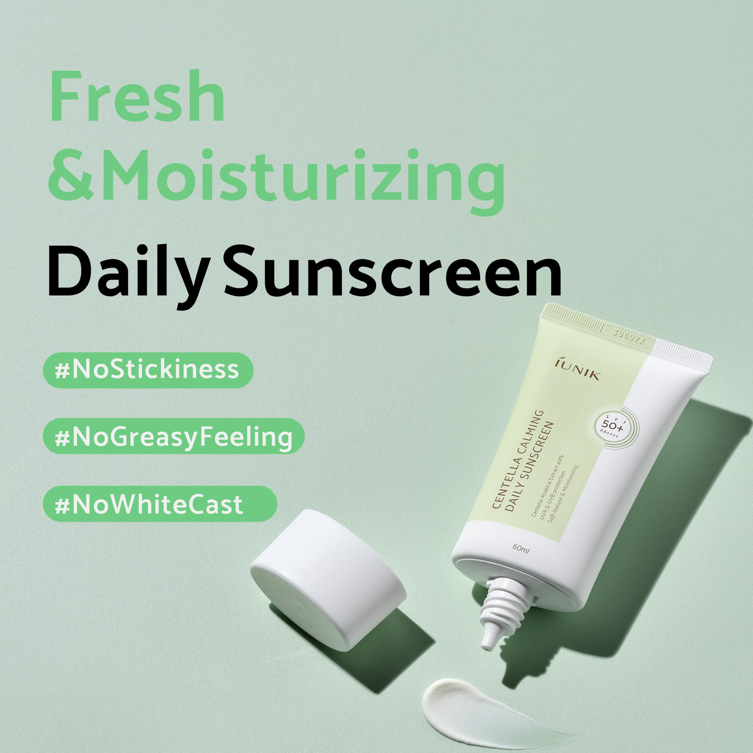 IUNIK Centella Calming Moisture Daily Sunscreen SPF 50+ PA++++ Matte & No White Cast Centella Asiatica Dry Oily Sensitive Vegan Korean Skincare - Image 5