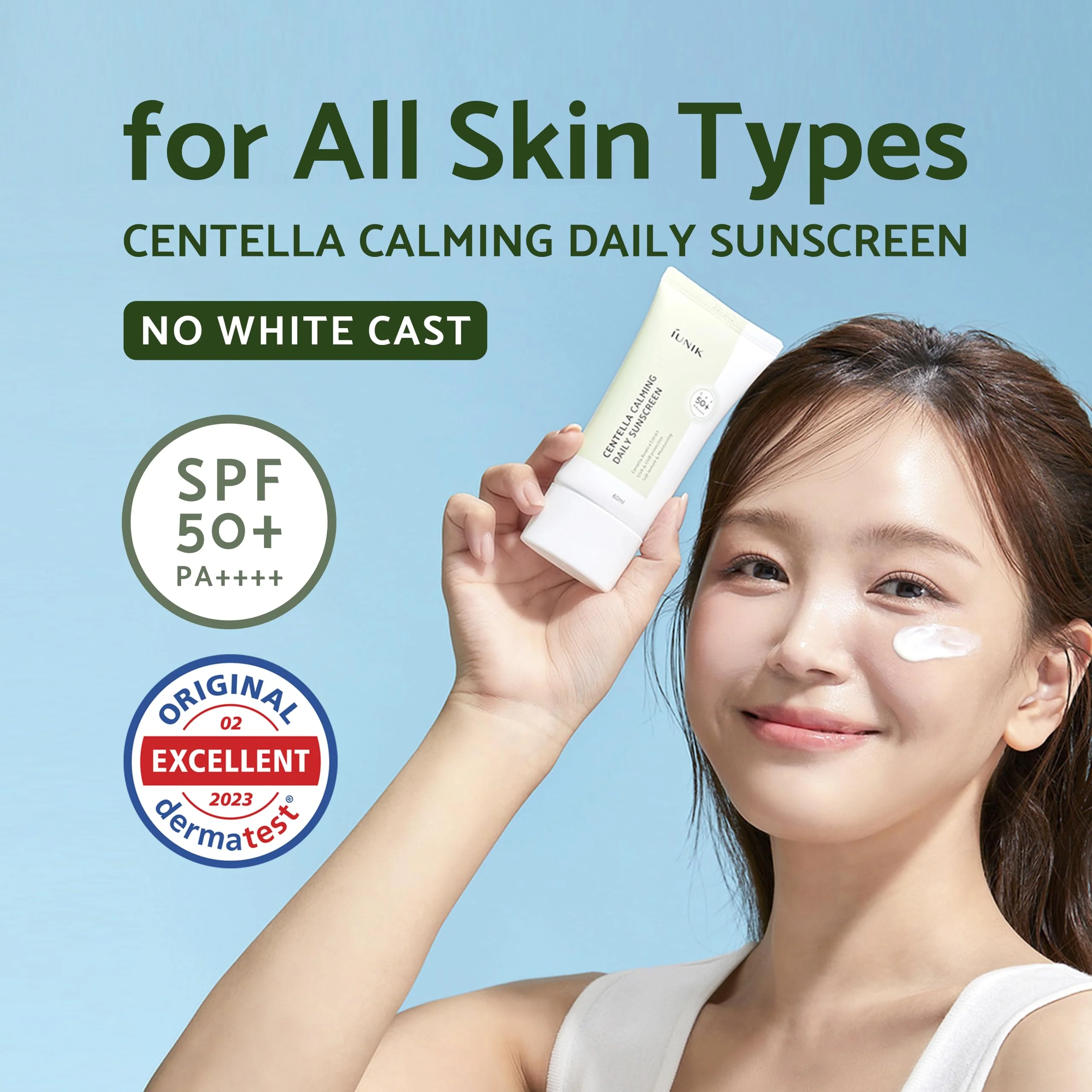 IUNIK Centella Calming Moisture Daily Sunscreen SPF 50+ PA++++ Matte & No White Cast Centella Asiatica Dry Oily Sensitive Vegan Korean Skincare - Image 6