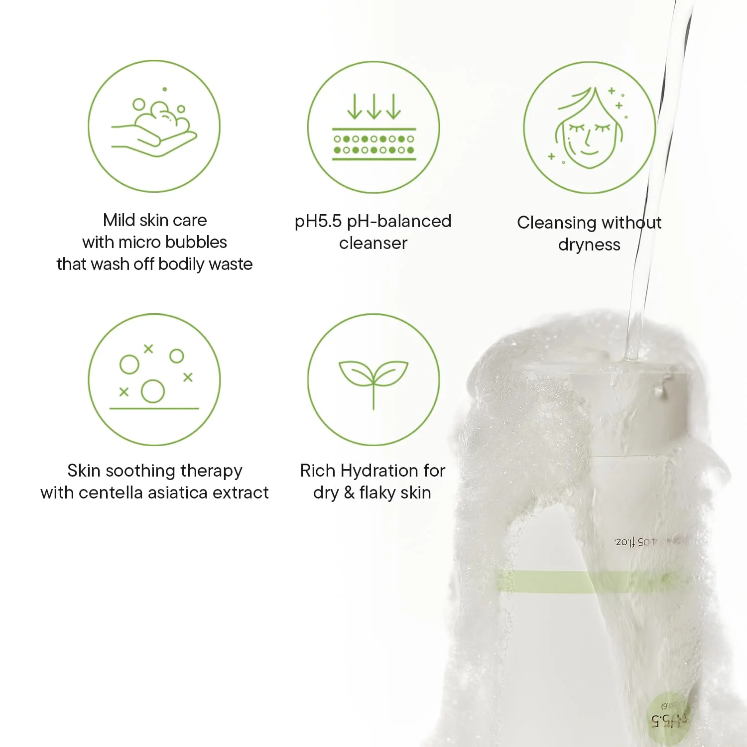 IUNIK Centella Mild Facial Foaming Cleanser - Non-stripping Sub-Acid w/Centella Asiatica 49% Moisturizing pH Balancing for Oily Dry Senstivie Acne-prone skin Vegan Korean Skincare - Image 4