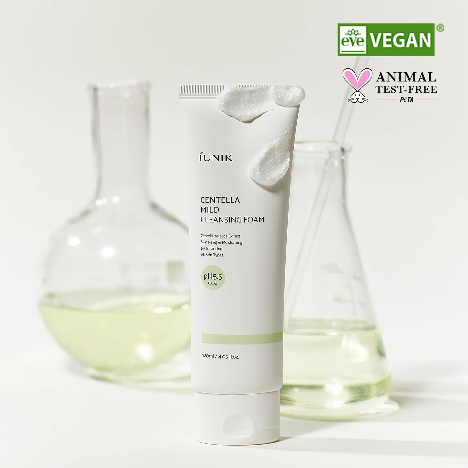 IUNIK Centella Mild Facial Foaming Cleanser - Non-stripping Sub-Acid w/Centella Asiatica 49% Moisturizing pH Balancing for Oily Dry Senstivie Acne-prone skin Vegan Korean Skincare - Image 5