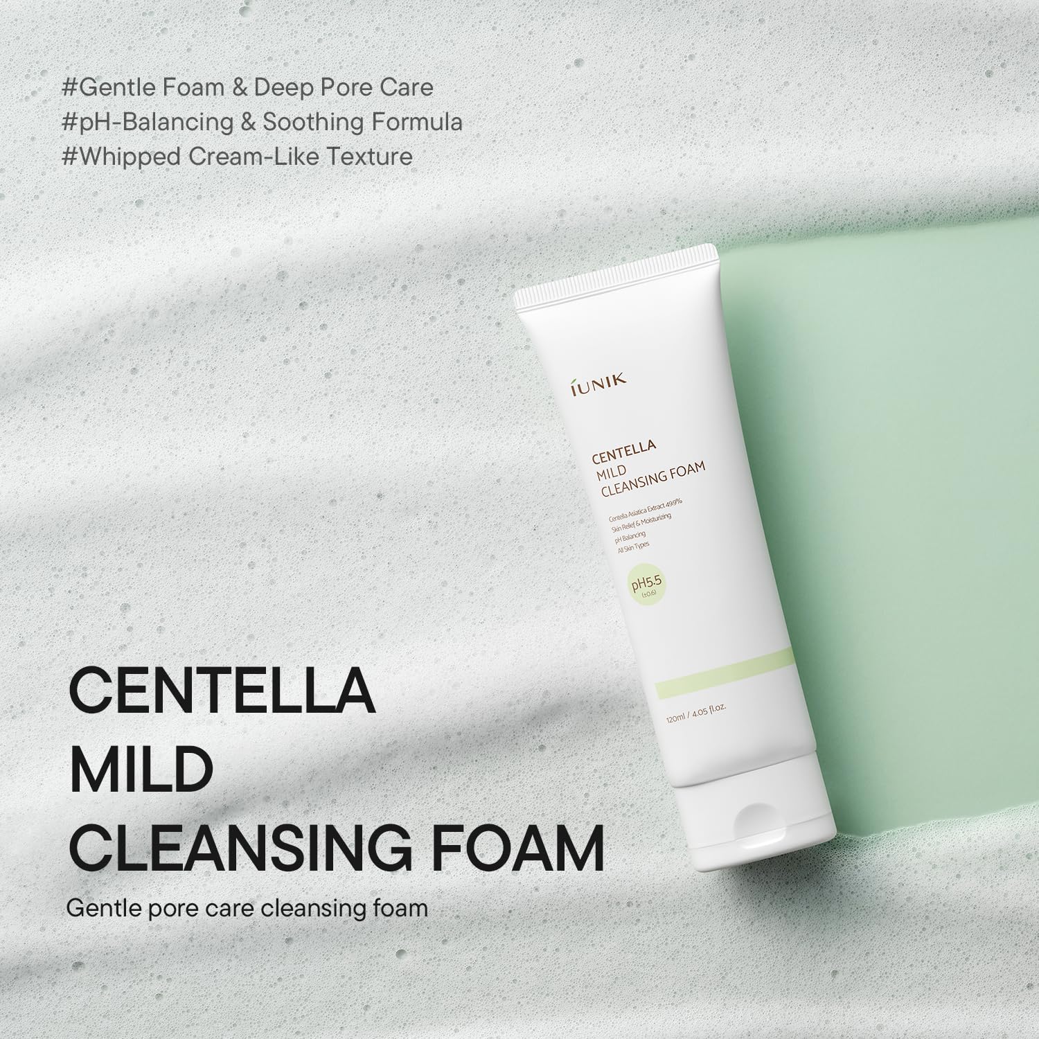 IUNIK Centella Mild Facial Foaming Cleanser - Non-stripping Sub-Acid w/Centella Asiatica 49% Moisturizing pH Balancing for Oily Dry Senstivie Acne-prone skin Vegan Korean Skincare - Image 7