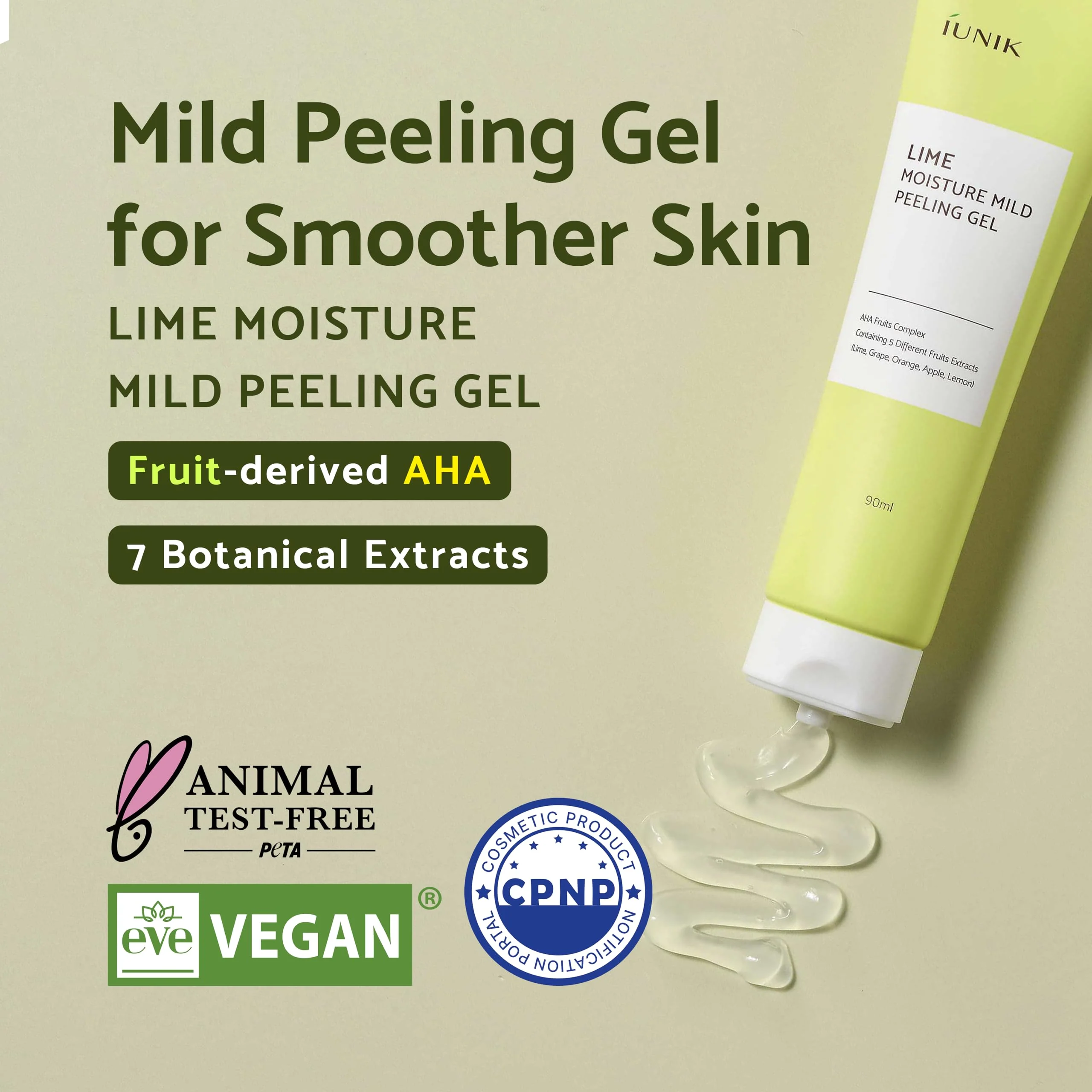 IUNIK Lime Moisture Mild Peeling Gel 3.04 Fl Oz - Gentle Exfoliating Deep Cleansing Glowing - Smooth with AHA & Fruits Complex - Control Sebum Clear Dead Skin Cells Blackheads Pore-Minimizing Vegan - Image 6
