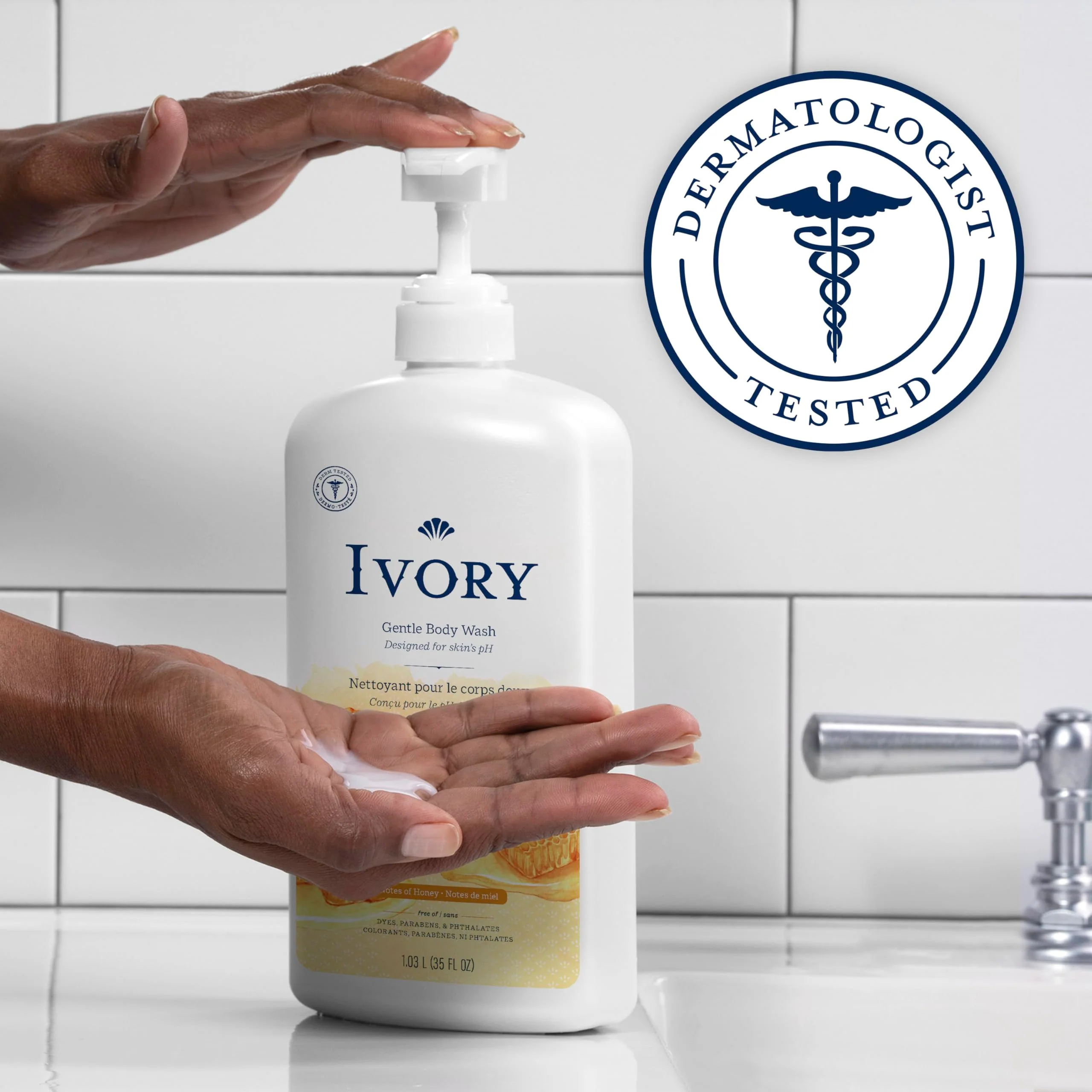 Ivory Body Wash Gentle, Free of dyes, parabens, and phthalates, Honey Scent, 35 oz - Image 6