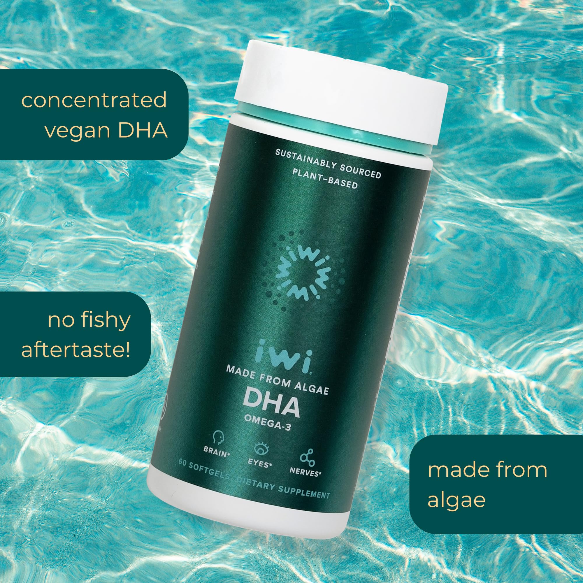 Iwi DHA Omega-3, 60 Softgels (30 Servings), Plant-Based Algae Omega 3, Brain, Eyes & Nervous System Support Dietary Supplement, Krill & Fish Oil Alternative, No Fishy Aftertaste - Image 4