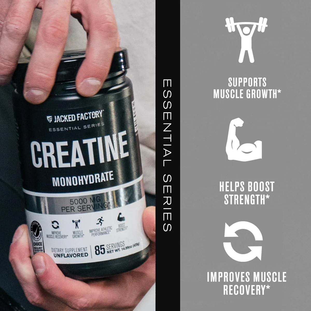 Jacked Factory Creatine Monohydrate Powder 425g - 5g Daily Creatine Supplement for Men and Women, Vegan-Friendly, Third-Party Tested - 85 Servings, Unflavored - Image 7