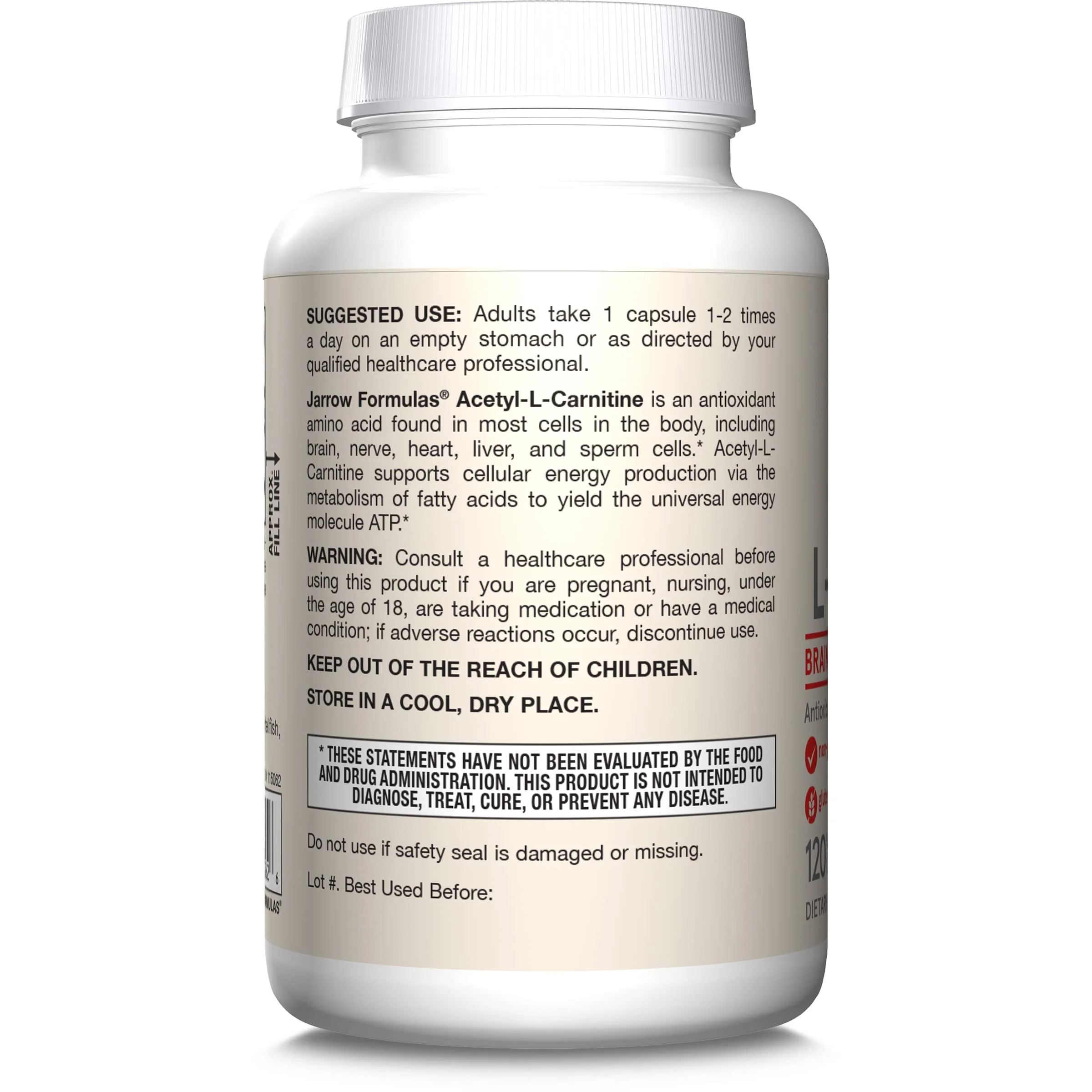 Jarrow Formulas® Acetyl L-Carnitine 500 mg, Dietary Supplement, Amino Acid Support for Brain Health and Antioxidants, 120 Veggie Capsules, 120 Day Supply - Image 9