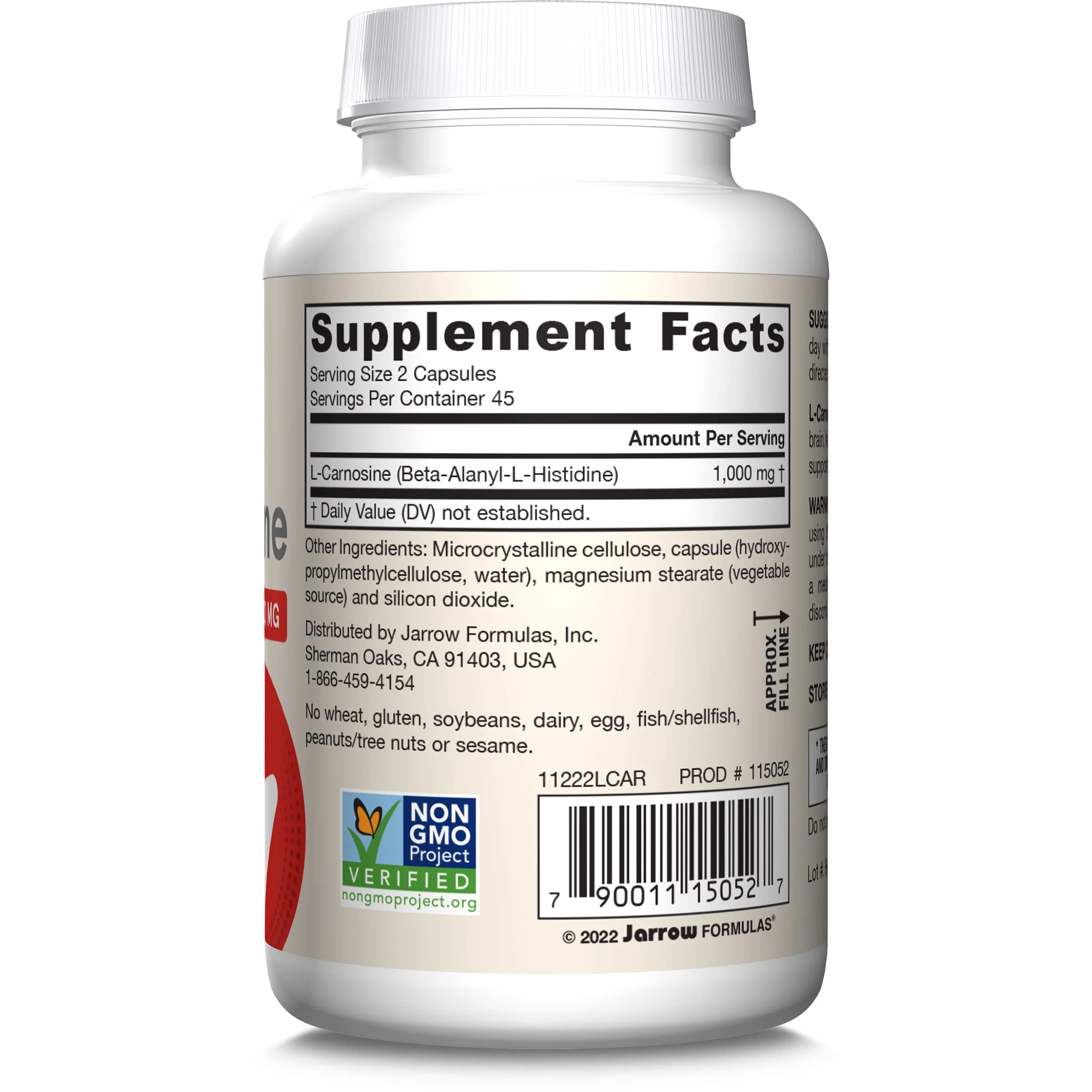 Jarrow Formulas® L-Carnosine Dipeptide Antioxidant 1000 mg, Dietary Supplement, Antioxidant Support for Mitochondrial Health, 90 Veggie Capsules, Up to 45 Day Supply - Image 3