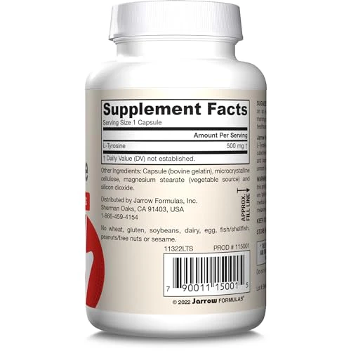 Jarrow Formulas® L-Tyrosine 500 mg, Dietary Supplement, Amino Acid Supplement for Brain Health Support, 100 Capsules, 100 Day Supply - Image 2