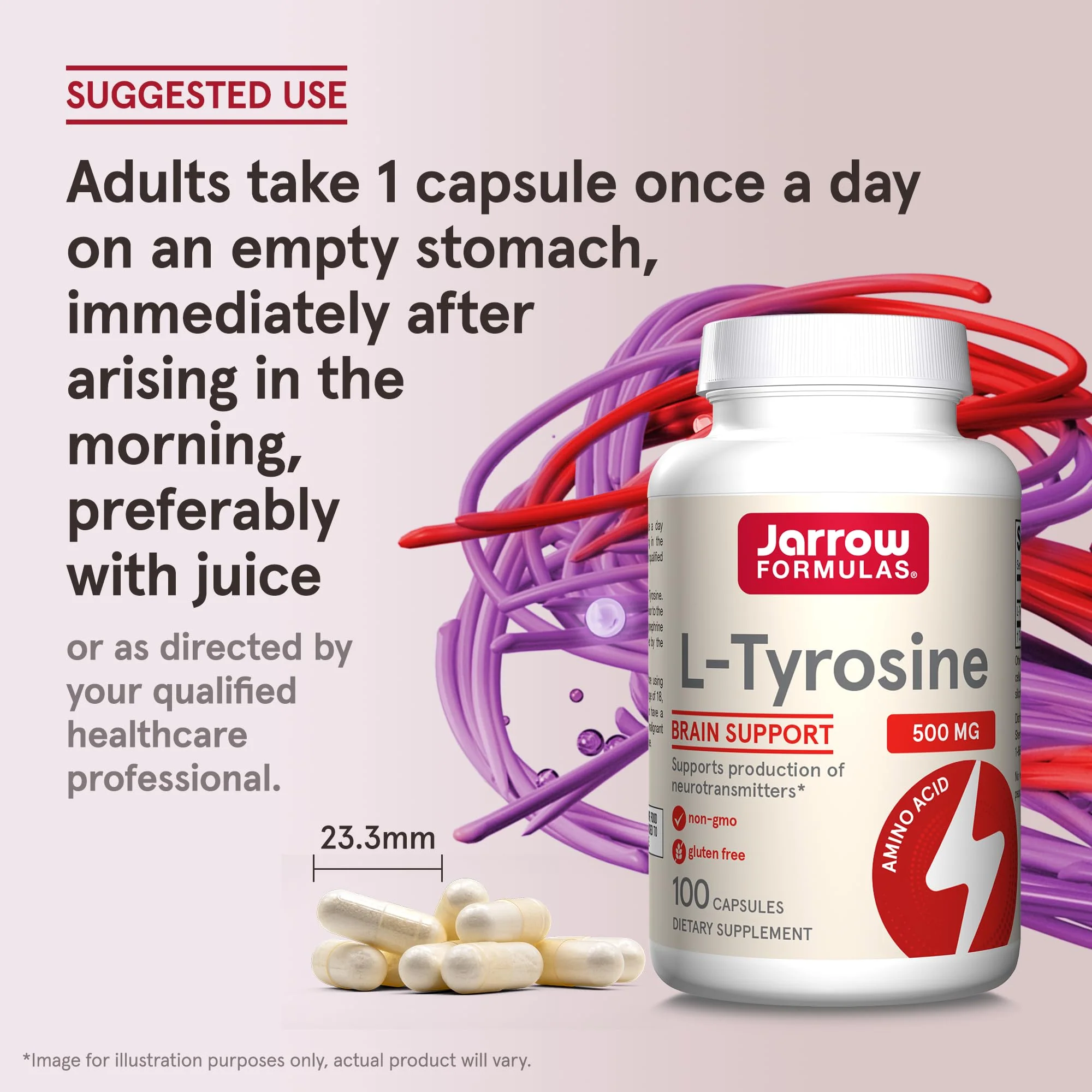 Jarrow Formulas® L-Tyrosine 500 mg, Dietary Supplement, Amino Acid Supplement for Brain Health Support, 100 Capsules, 100 Day Supply - Image 5