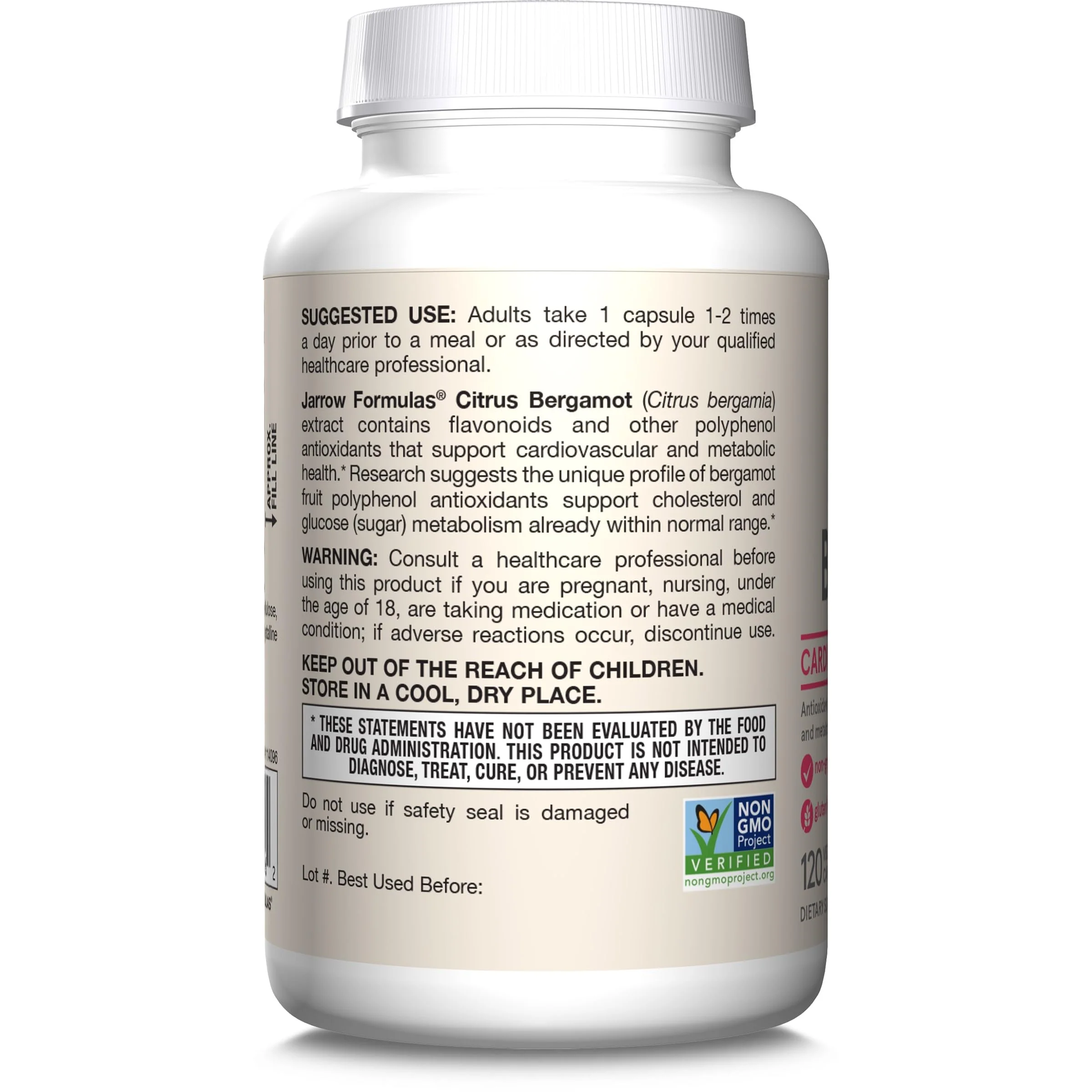 Jarrow Formulas Citrus Bergamot Supplement 500 mg - 120 Servings (Veggie Caps) - Antioxidant Support for Cardiovascular & Metabolic Health - Dietary Supplement - Vegan Gluten-Free- Use with QH-Absorb - Image 3