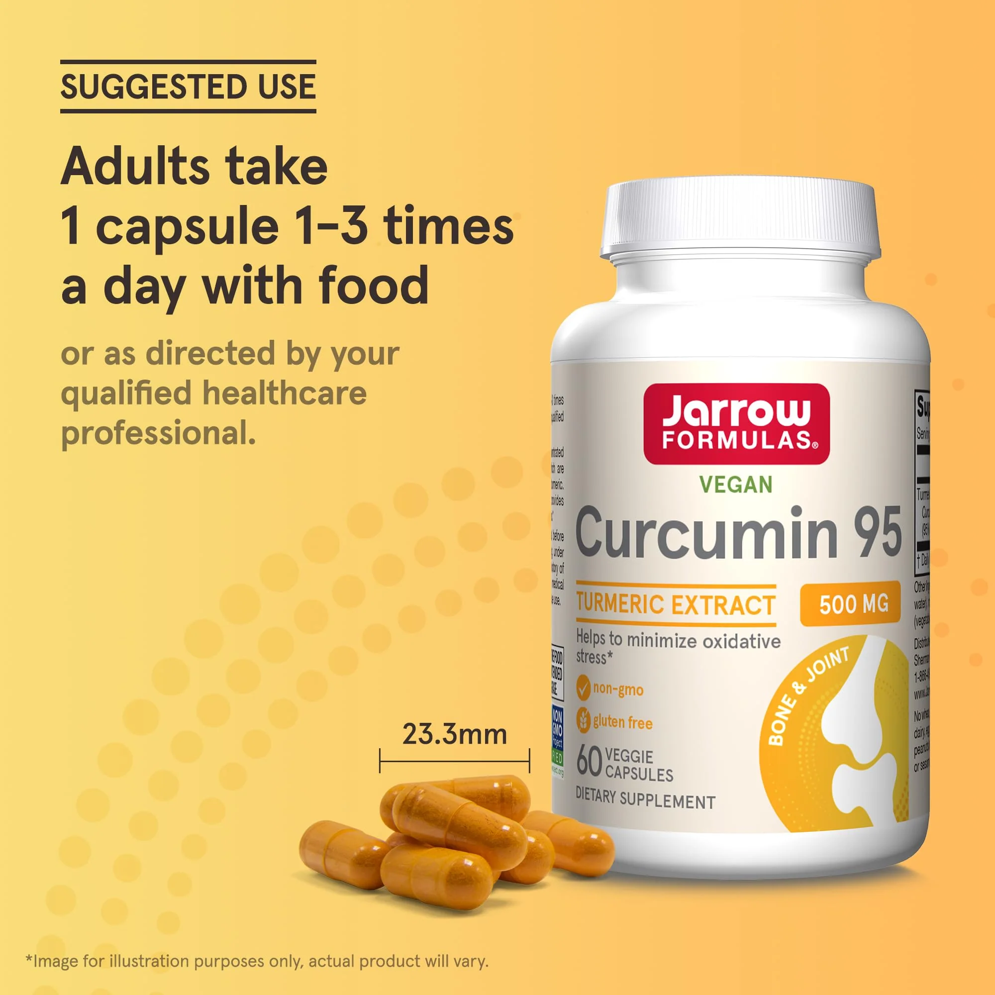 Jarrow Formulas Curcumin 95 Supplement - Turmeric Extract Supplement, 500 mg for Antioxidant & Joint Support, 60 Capsules - Image 5