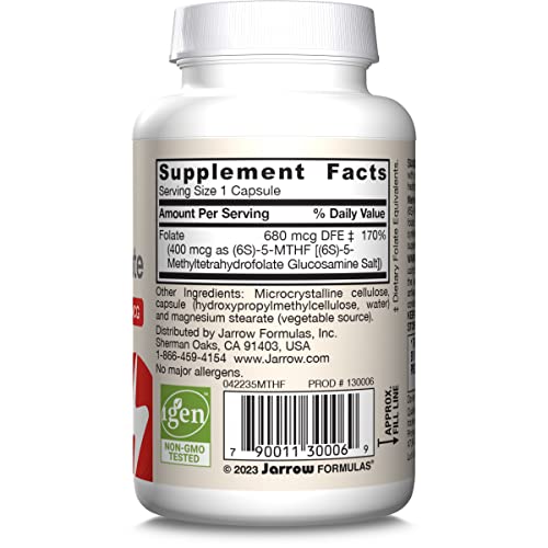 Jarrow Formulas Extra Strength Methyl Folate 400 mcg, Dietary Supplement for Cardiovascular and Neurologic Health Support, 60 Veggie Capsules, 60 Day Supply - Image 2