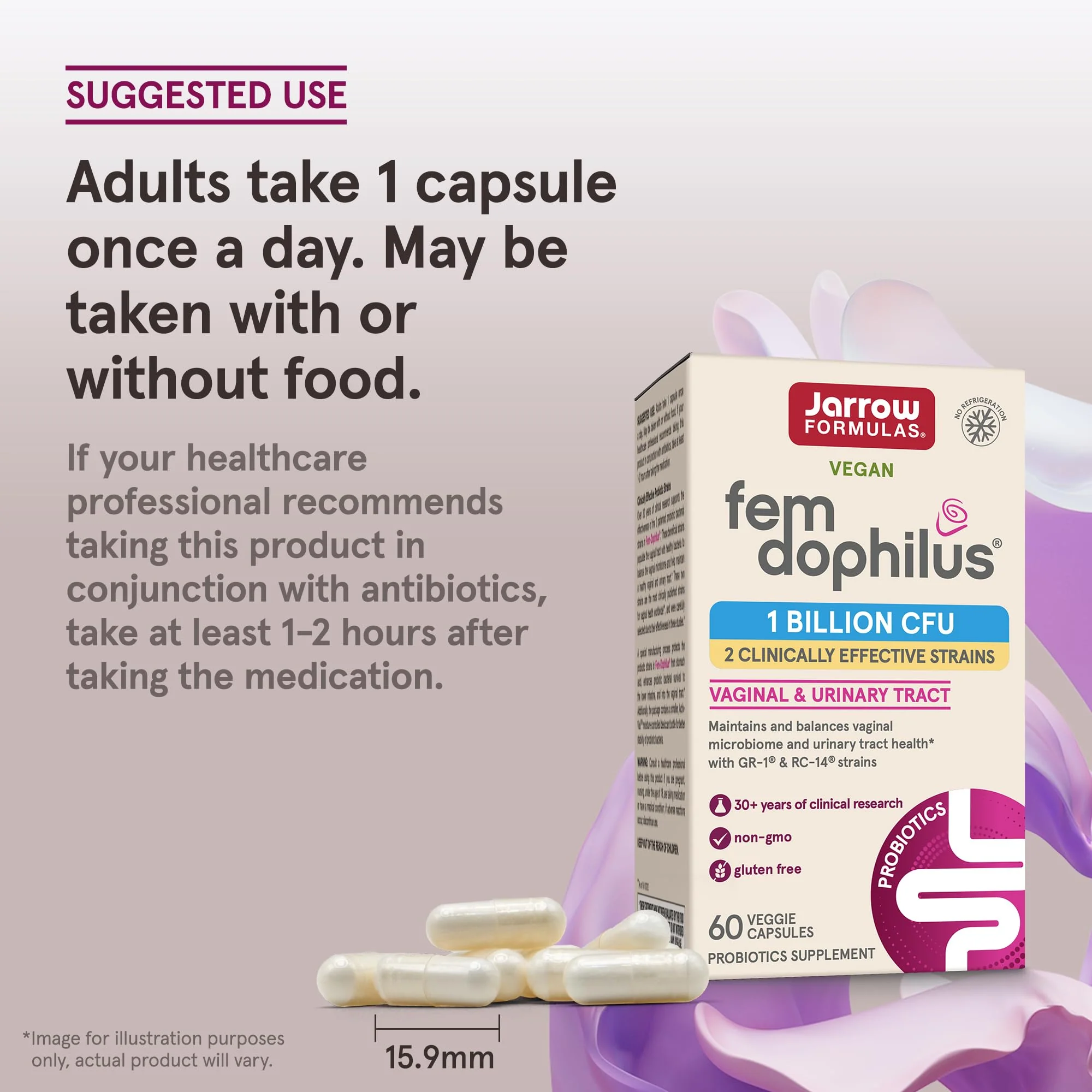 Jarrow Formulas Fem-Dophilus Vaginal Probiotics 1 Billion CFU With 2 Science-Backed Strains, Dietary Supplement For Vaginal & Urinary Tract Support, 60 Capsules, 60 Day Supply, Shelf-Stable Probiotics - Image 5