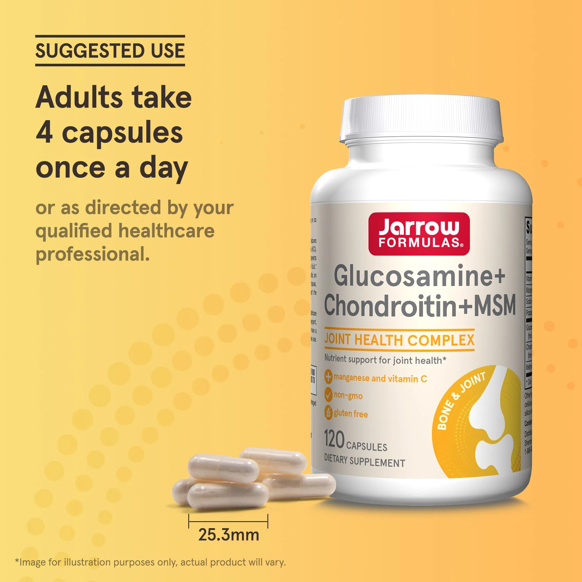 Jarrow Formulas Glucosamine, Chondroitin, and MSM Capsules; Joint Support Supplement with Vitamin C and Manganese, Bone & Joint Health, 120 Capsules, 30 Day Supply - Image 5