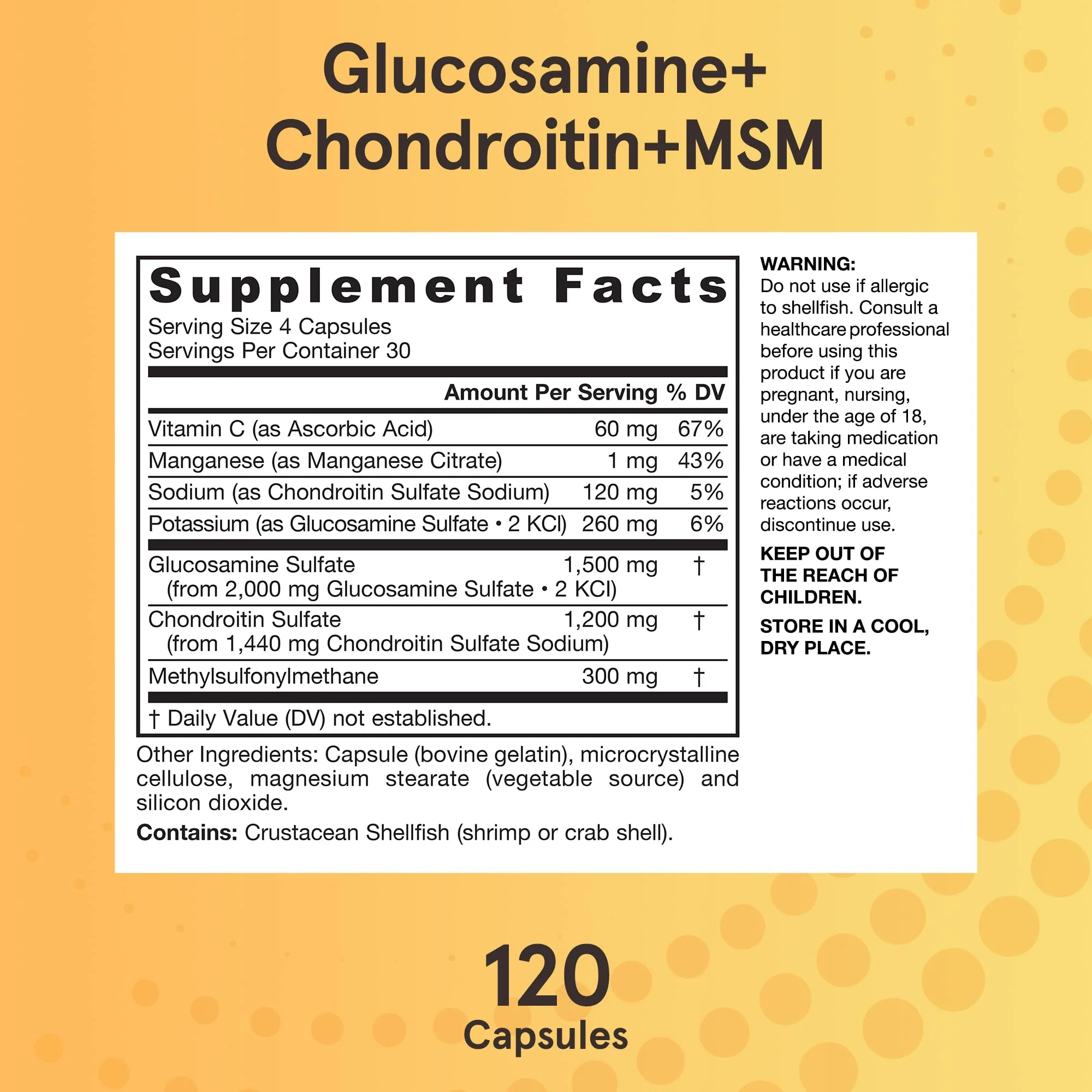 Jarrow Formulas Glucosamine, Chondroitin, and MSM Capsules; Joint Support Supplement with Vitamin C and Manganese, Bone & Joint Health, 120 Capsules, 30 Day Supply - Image 6