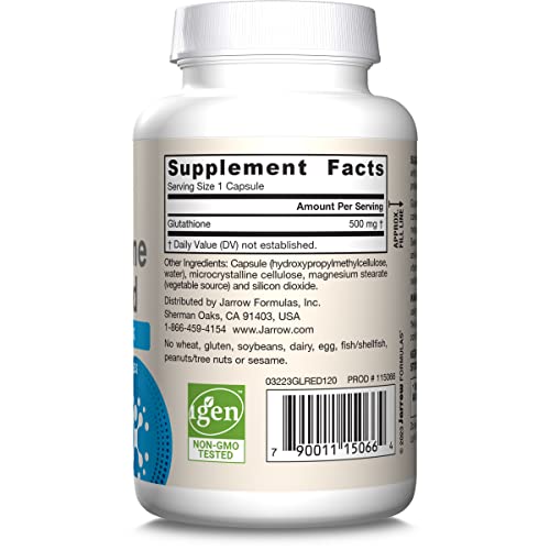 Jarrow Formulas Glutathione Reduced 500 mg - 120 Veggie Capsules - Intracellular Antioxidant - Quality Glutathione Supplements - Supports Recycling of Vitamins C & E - Non-GMO - Gluten Free - Vegan - Image 2