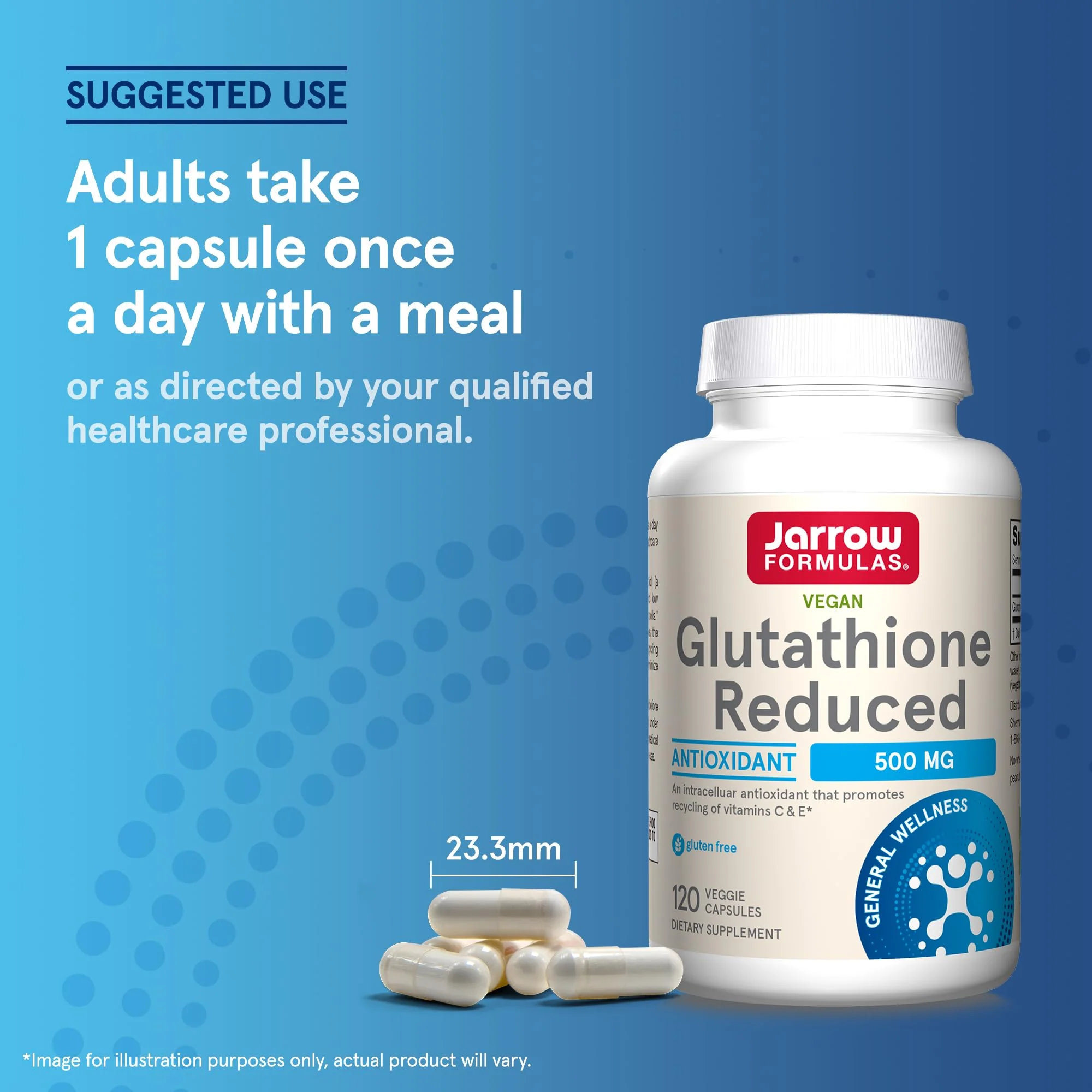 Jarrow Formulas Glutathione Reduced 500 mg - 120 Veggie Capsules - Intracellular Antioxidant - Quality Glutathione Supplements - Supports Recycling of Vitamins C & E - Non-GMO - Gluten Free - Vegan - Image 5