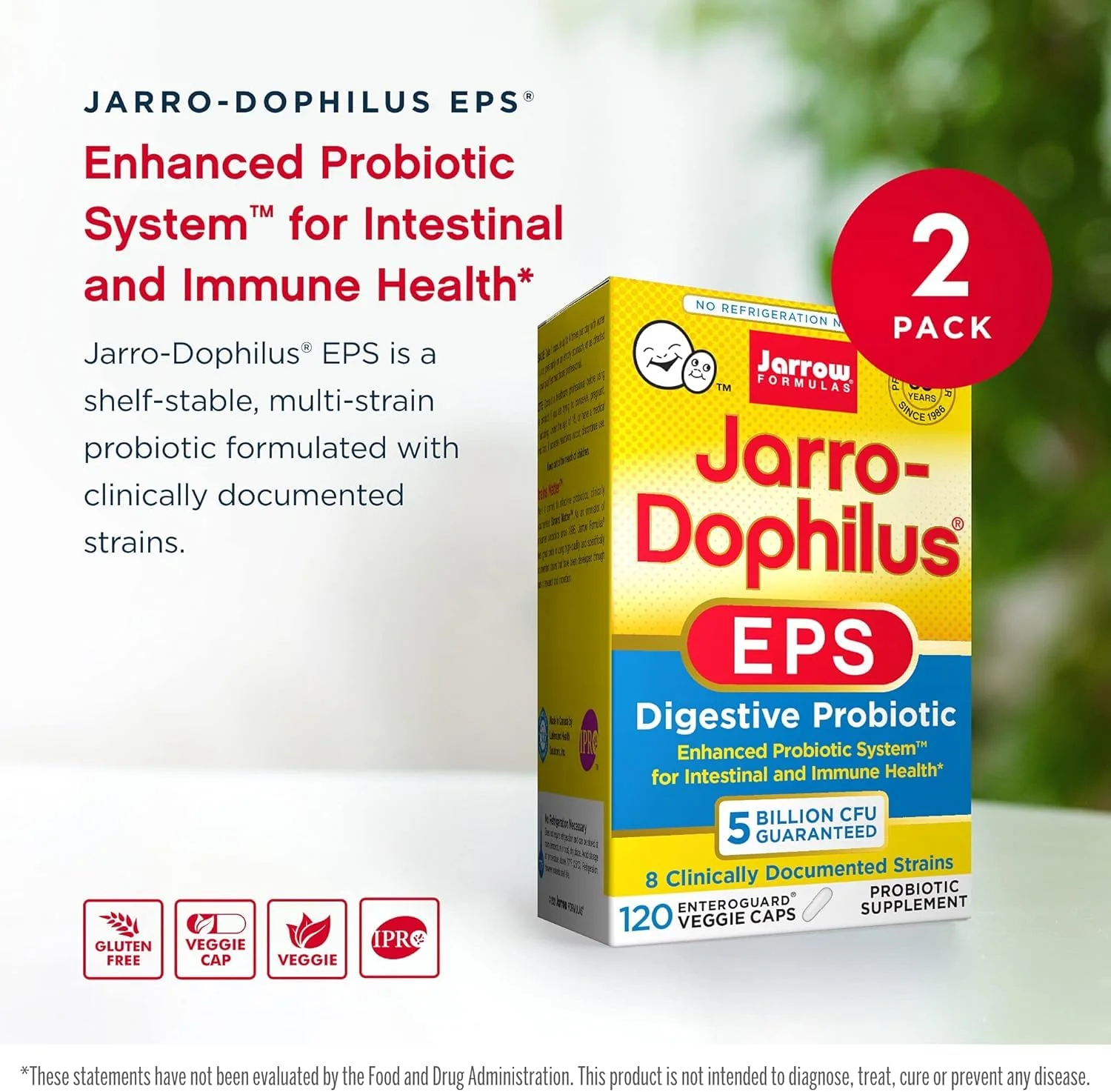 Jarrow Formulas Jarro-Dophilus EPS - 5 Billion Organisms Per Serving - 120 Enteric Coated Veggie Caps, Multi-Strain Probiotic - Intestinal & Immune Health, 120 Count (Pack of 2) - Image 3