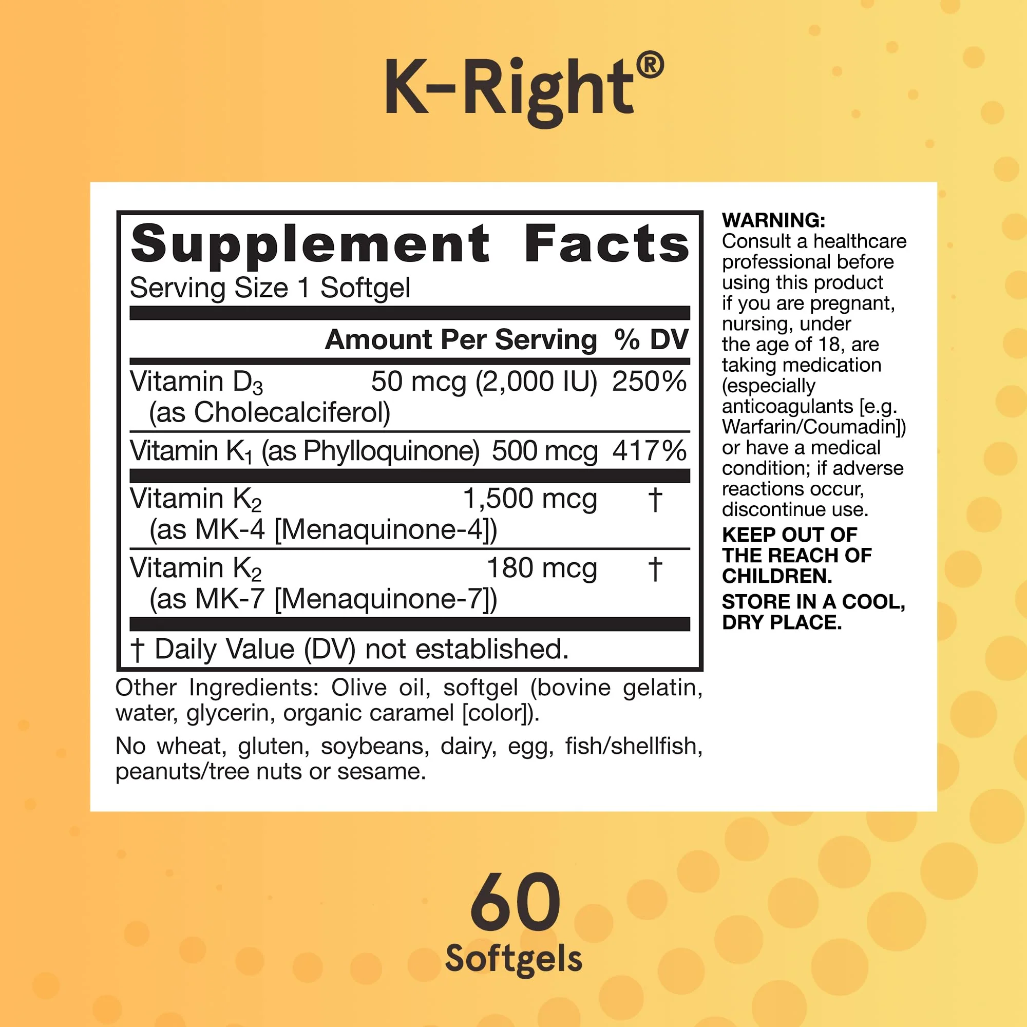 Jarrow Formulas K-Right - Vitamin K-Complex (K1, MK-4, MK-7, D3) - 60 Servings (Softgels) - Dietary Supplement for Bone & Cardiovascular Health Support - Vitamin K2 MK-7 - Gluten Free - Image 6