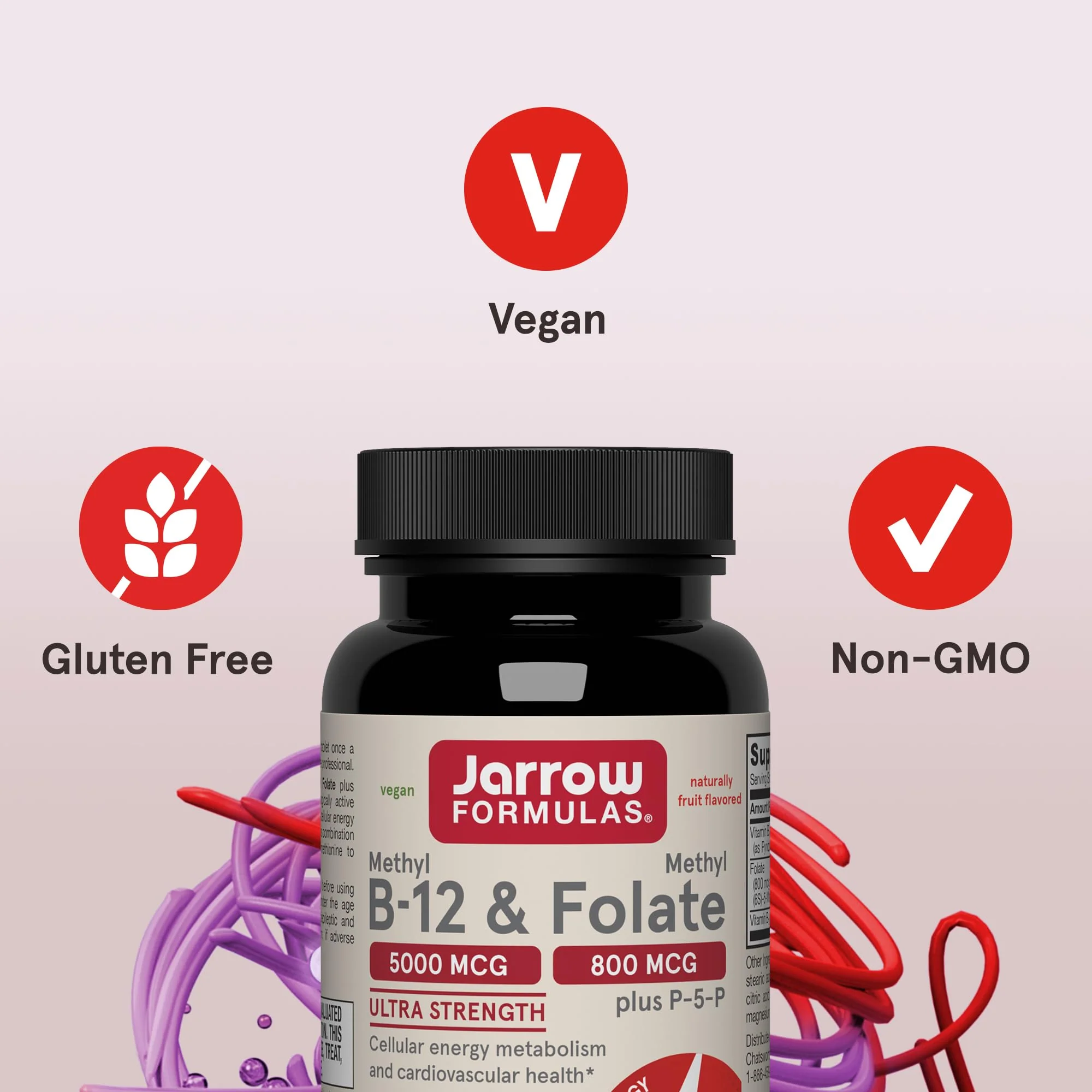 Jarrow Formulas Methyl B-12 & Methyl Folate, Bioactive Vitamin B9 and Vitamin B12 Supplement, Supports Cellular Energy Production, Healthy Brain Function & Metabolism, 60 Chewable Tablets, 60 Servings - Image 7