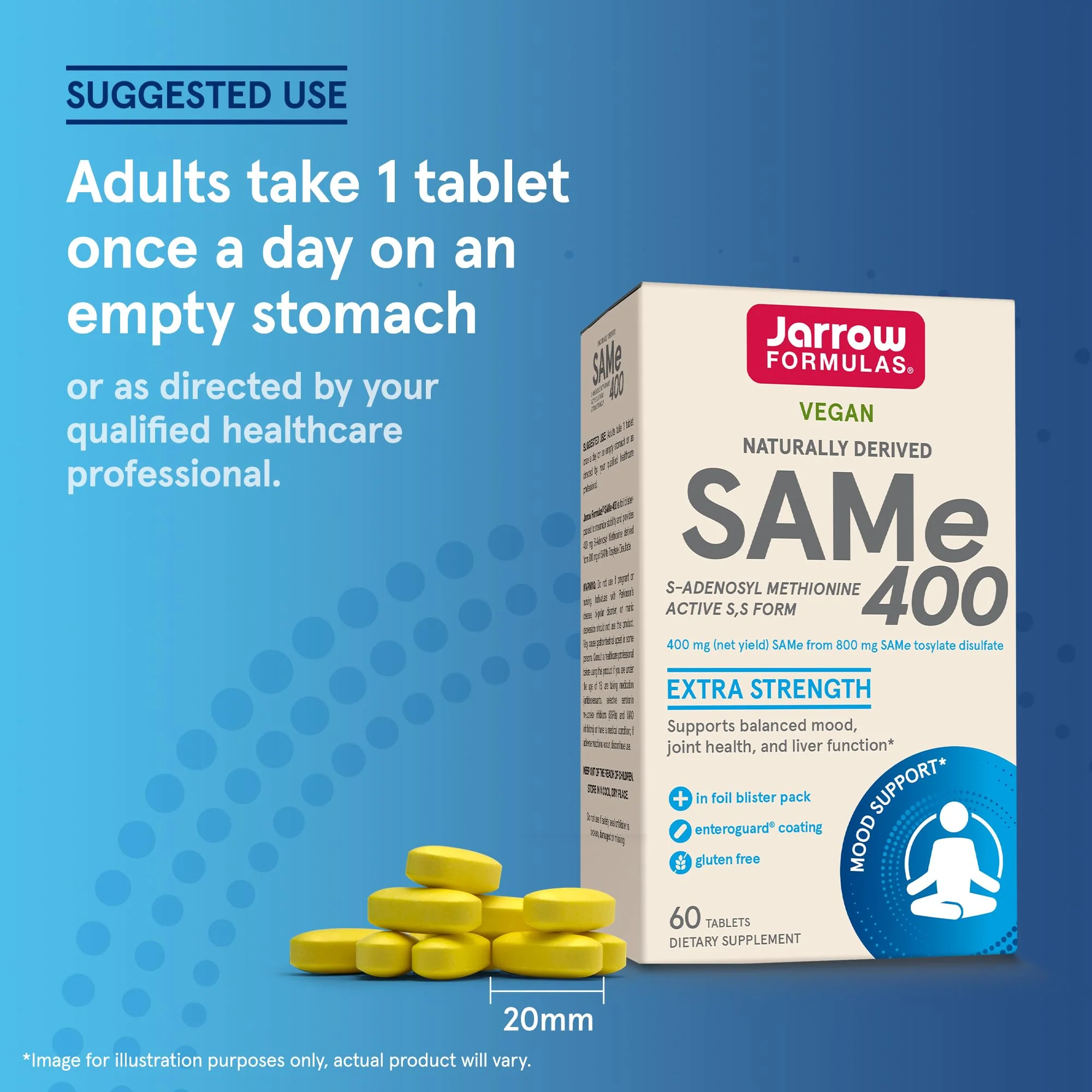 Jarrow Formulas SAMe Supplement 400 mg - 60 Tablets - High Concentration of Active S,S Form - Supports Joint Health, Liver Function, Brain Metabolism, Balanced Mood & Antioxidant Defense - 60 Servings - Image 6
