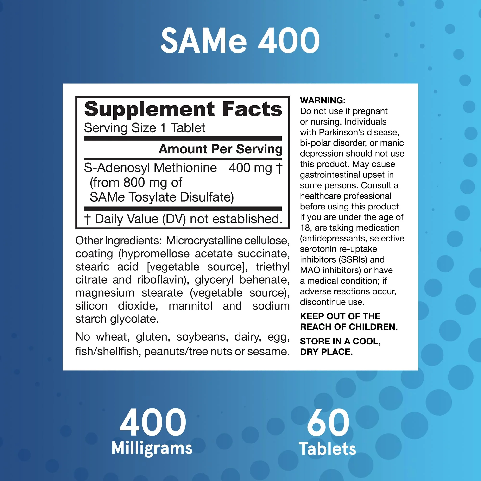Jarrow Formulas SAMe Supplement 400 mg - 60 Tablets - High Concentration of Active S,S Form - Supports Joint Health, Liver Function, Brain Metabolism, Balanced Mood & Antioxidant Defense - 60 Servings - Image 7