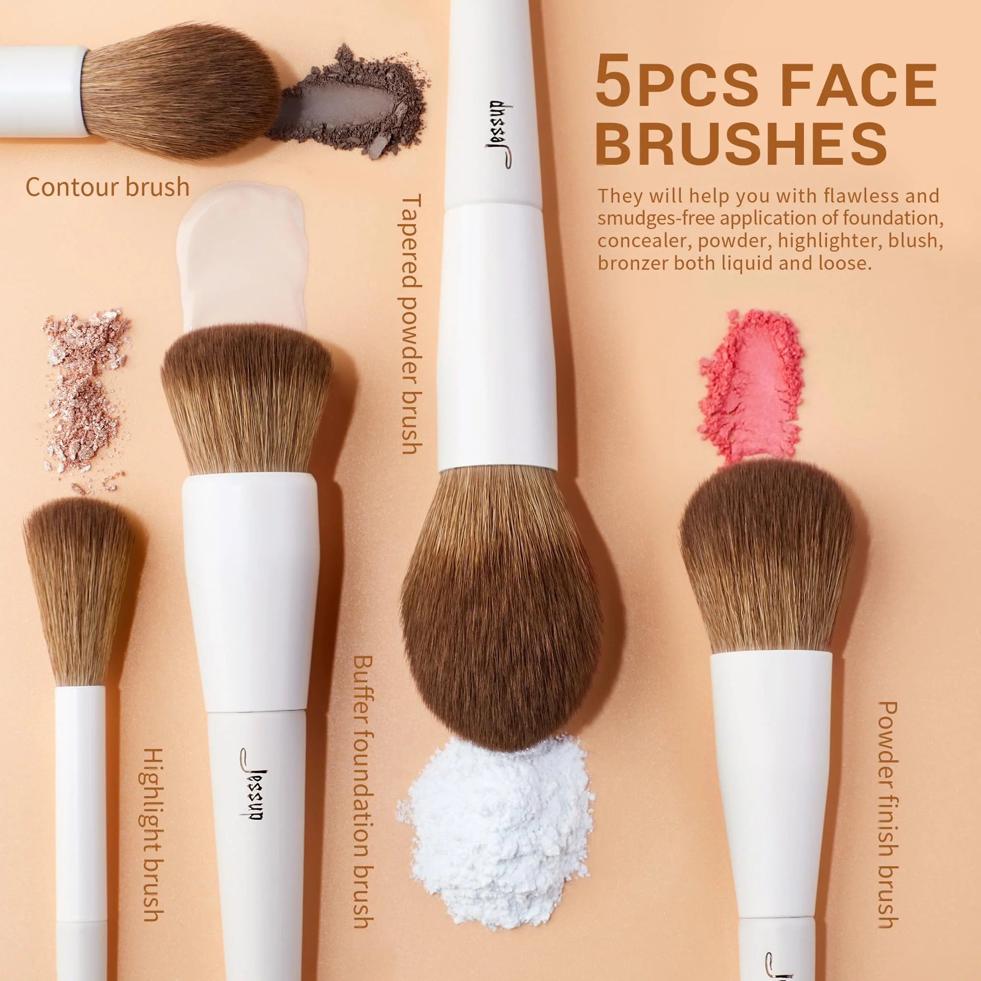 Jessup Makeup Brushes 14Pcs Makeup Brush Set Premium Synthetic Powder Foundation Contour Blush Concealer Eye Shadow Blending Liner Make Up Brush Kit Light Grey T329 - Image 9