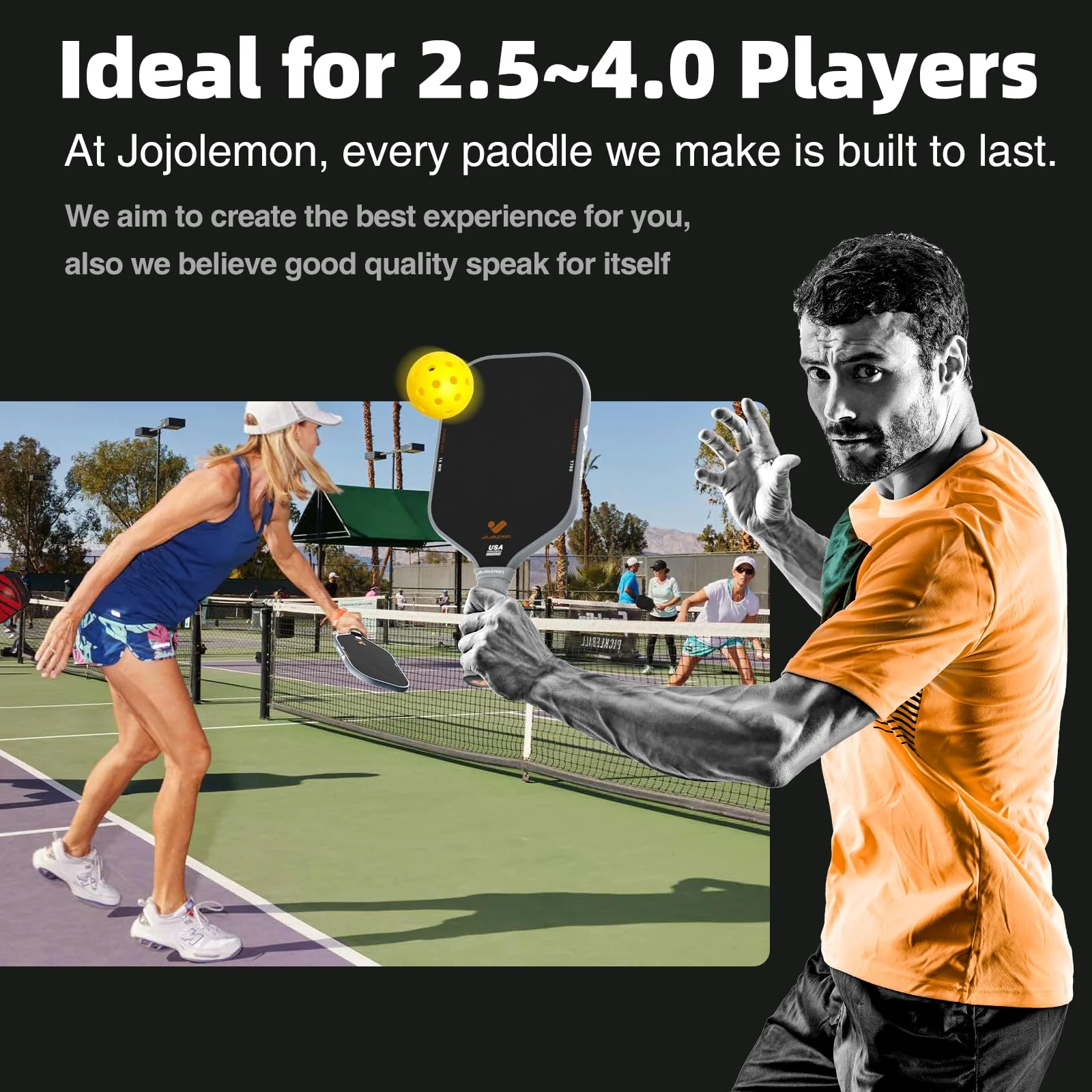 JOJOLEMON Pickleball Paddles, Raw Carbon Fiber Rackets with 16mm Polymer Honeycomb Core, Hybrid Racquet Designed for Ultimate Spin & Consistency - USAPA Approved - Image 4