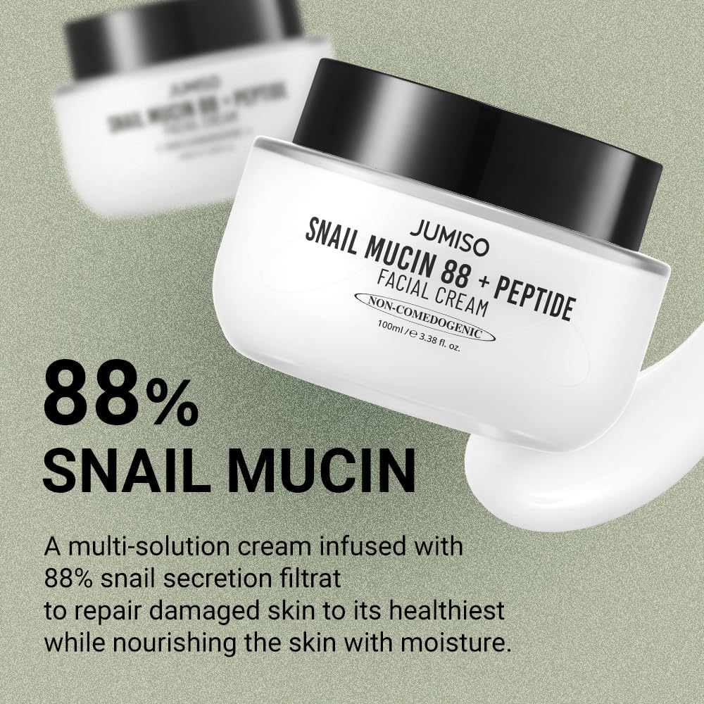 JUMISO Snail Mucin 88 Peptide Cream - Korean Face Moisturizer 5-Peptide Complex Collagen Boost Hyaluronic Acid Niacinamide Damaged Skin Repair - Sensitive Skin Non-Comedogenic 3.38 oz. - Image 5