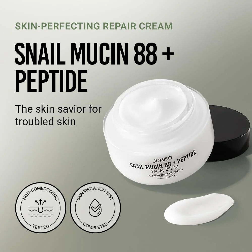 JUMISO Snail Mucin 88 Peptide Cream - Korean Face Moisturizer 5-Peptide Complex Collagen Boost Hyaluronic Acid Niacinamide Damaged Skin Repair - Sensitive Skin Non-Comedogenic 3.38 oz. - Image 7